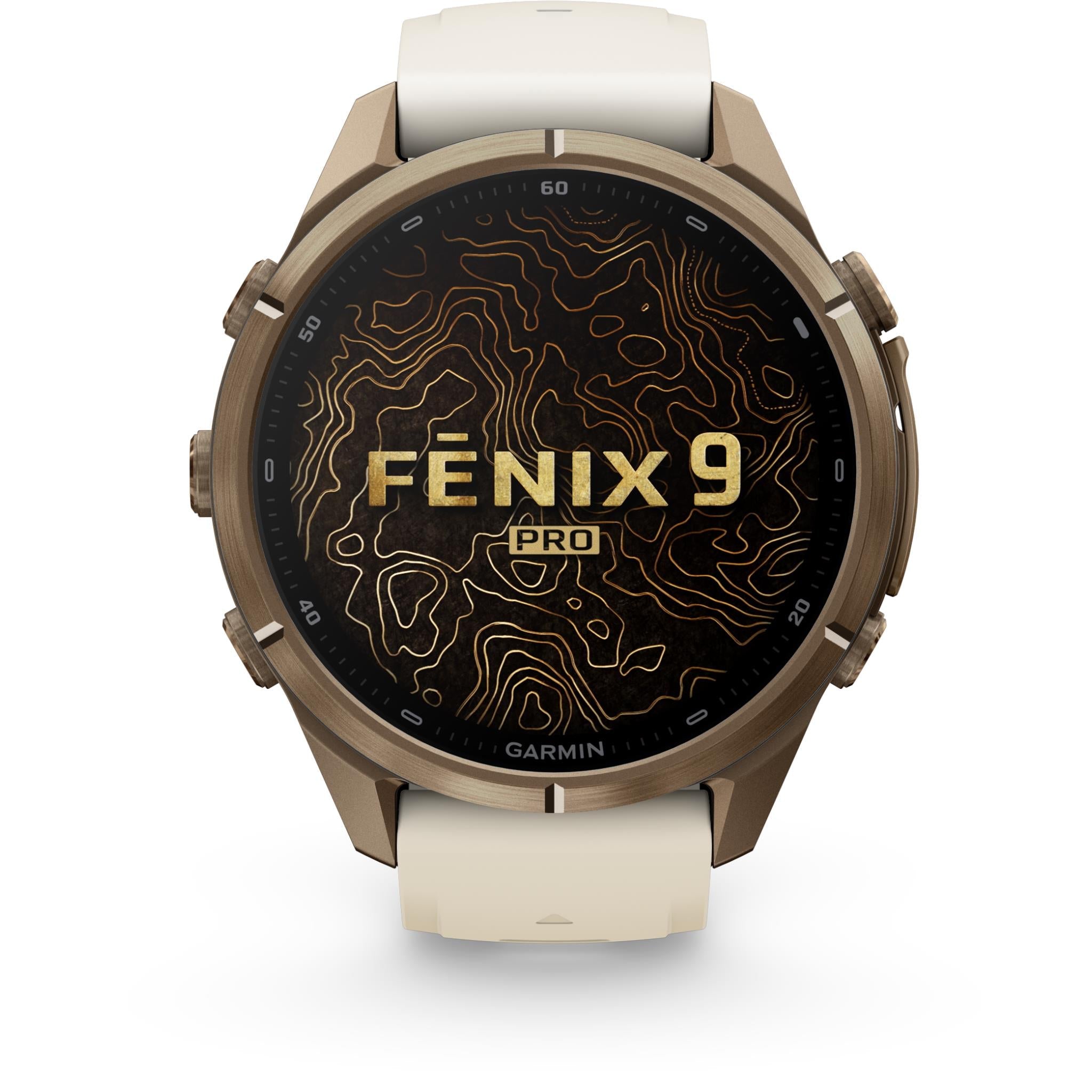 Garmin fenix 9 Pro 43mm smartwatch, Autumn Gold Titanium with Cream/French Grey Silicone band, image 2 - Smart Watches at Tech Supply Shed NZ