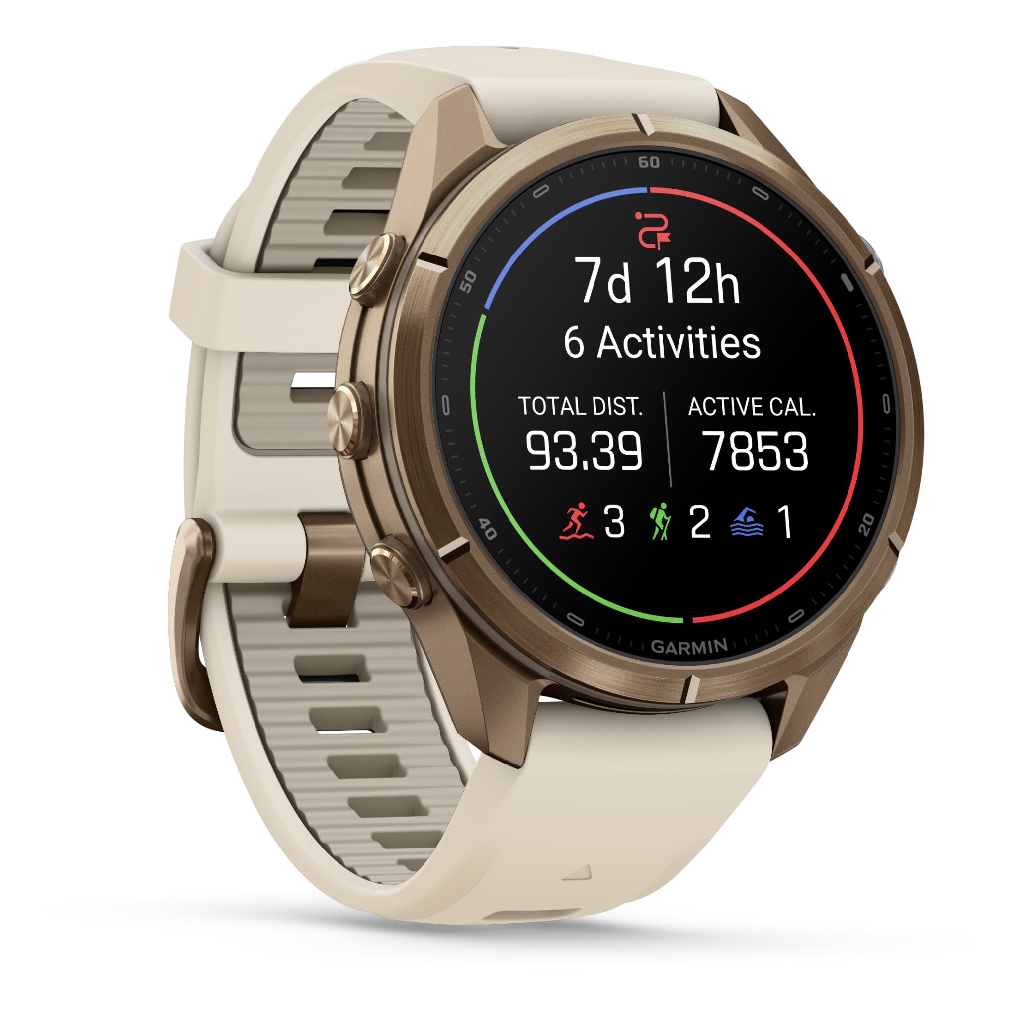 Garmin fenix 9 Pro 43mm smartwatch, Autumn Gold Titanium with Cream/French Grey Silicone band, image 3 - Smart Watches at Tech Supply Shed NZ