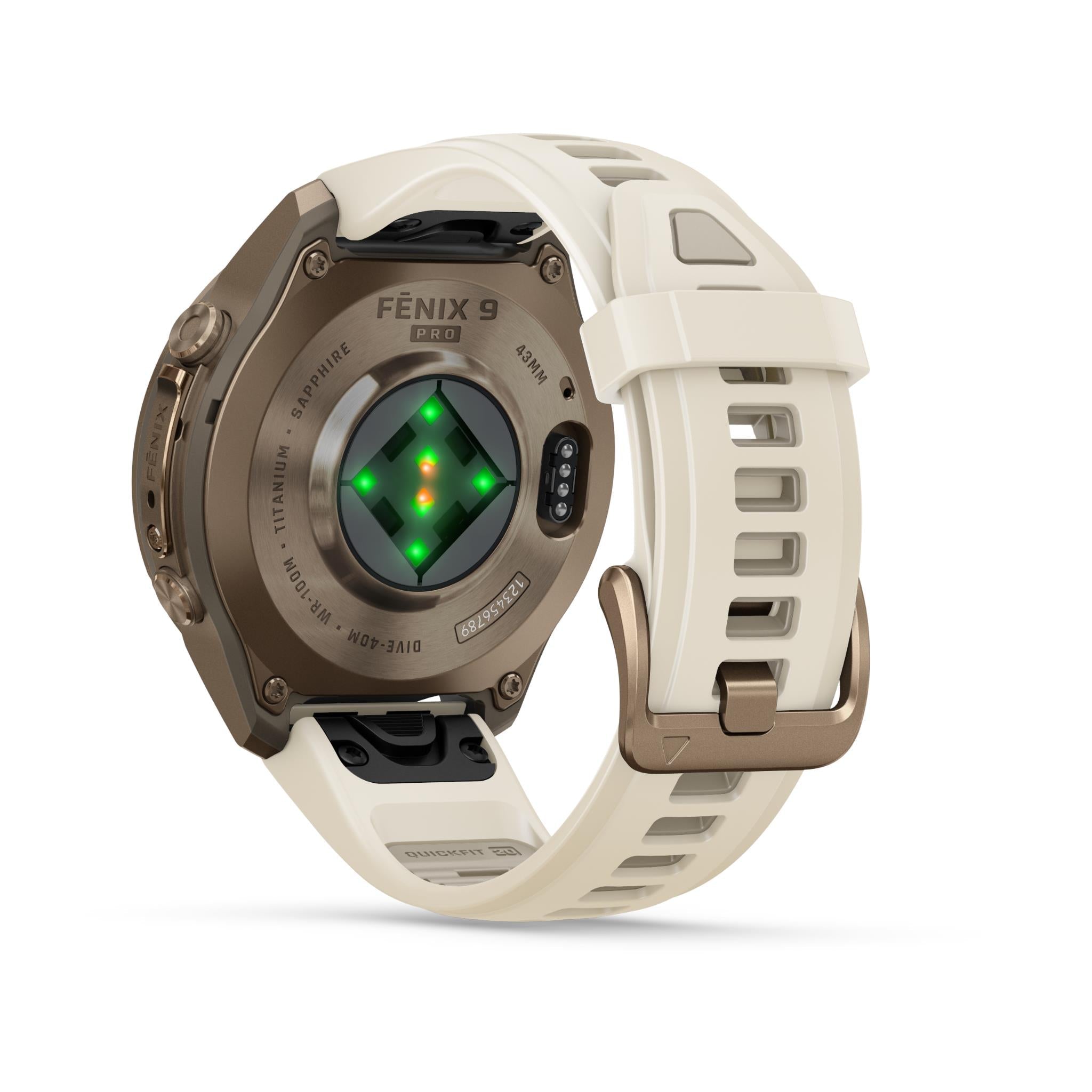 Garmin fenix 9 Pro 43mm smartwatch, Autumn Gold Titanium with Cream/French Grey Silicone band, image 8 - Smart Watches at Tech Supply Shed NZ