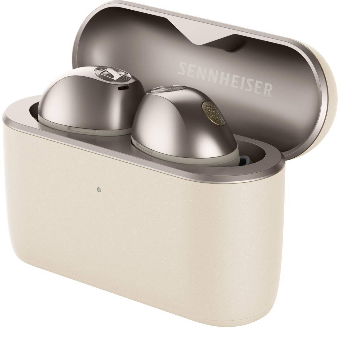 Sennheiser Momentum True Wireless 5 earbuds in cream with charging case, image 4 - In-Ear Headphones & Earbuds at Tech Supply Shed NZ