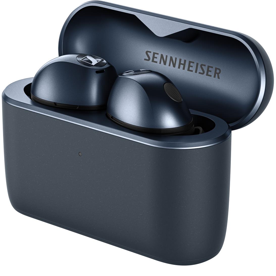 Sennheiser Momentum True Wireless 5 earbuds in denim blue with charging case, image 4 - In-Ear Headphones & Earbuds at Tech Supply Shed NZ