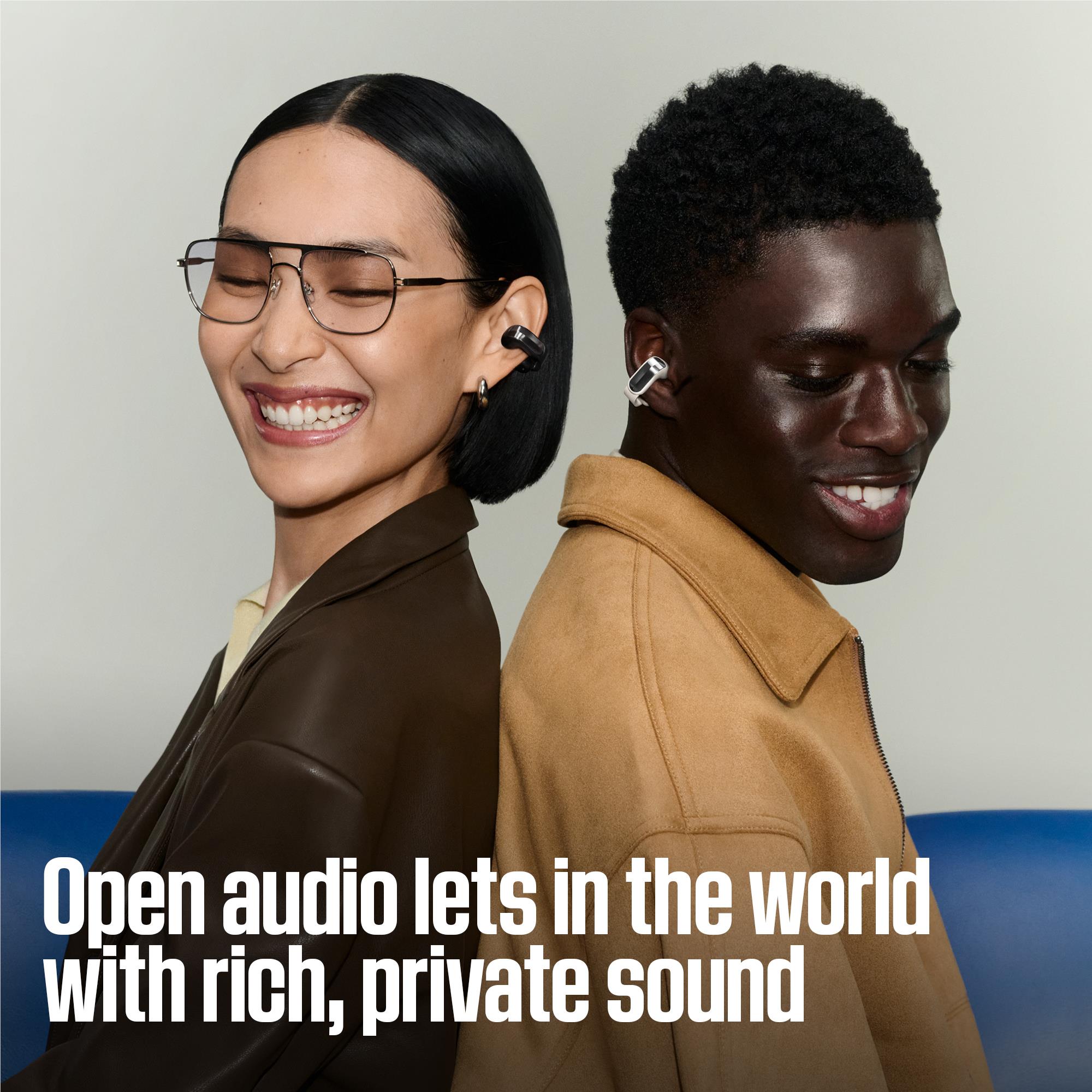 Bose Ultra Open Earbuds 2nd Gen in white smoke with charging case, image 2 - Open-Ear Headphones at Tech Supply Shed NZ