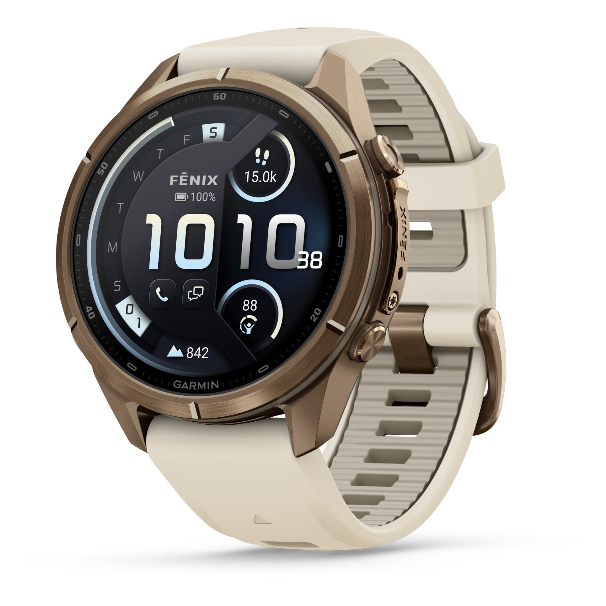 Garmin fenix 9 Pro 43mm with inReach smartwatch, Autumn Gold Titanium with Cream/French Grey Silicone band - Smart Watches at Tech Supply Shed NZ