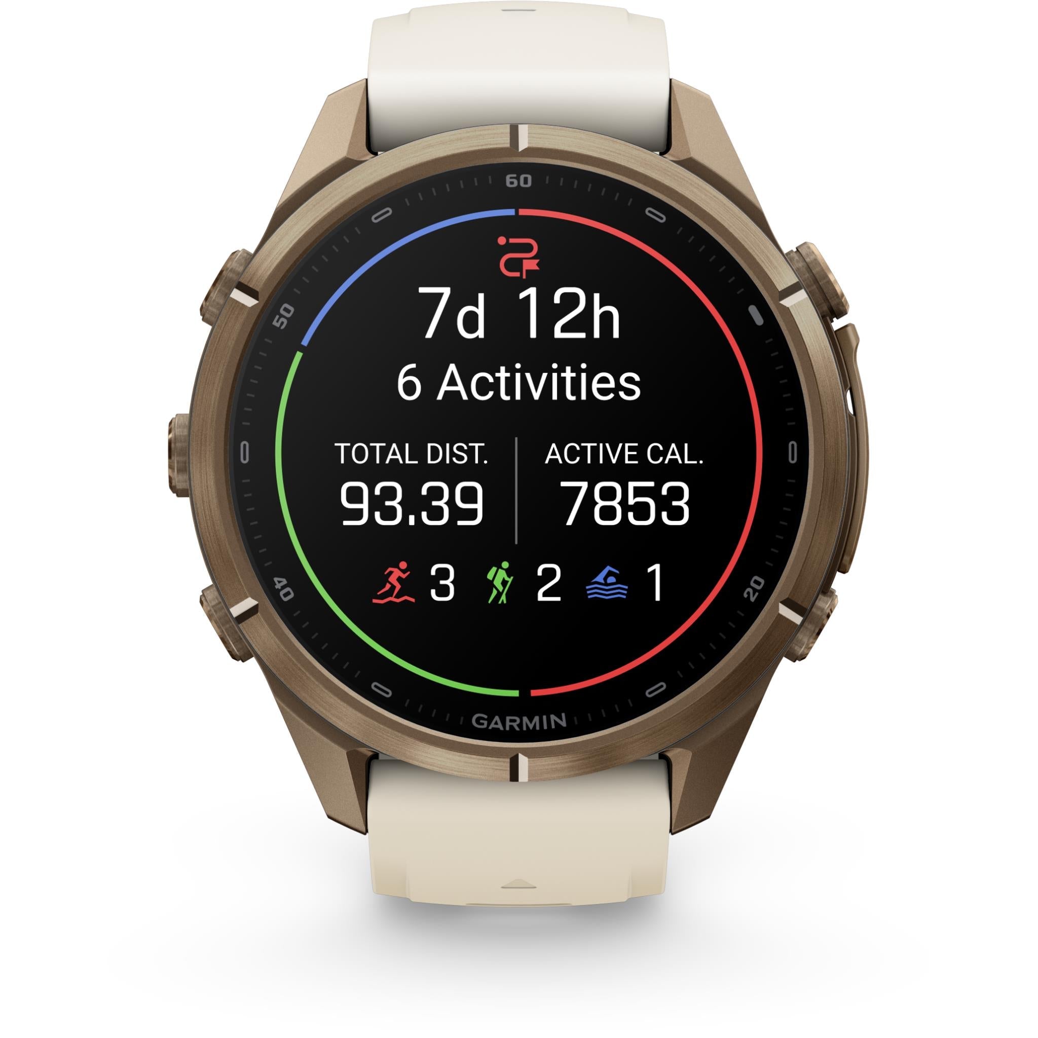 Garmin fenix 9 Pro 43mm with inReach smartwatch, Autumn Gold Titanium with Cream/French Grey Silicone band, image 5 - Smart Watches at Tech Supply Shed NZ