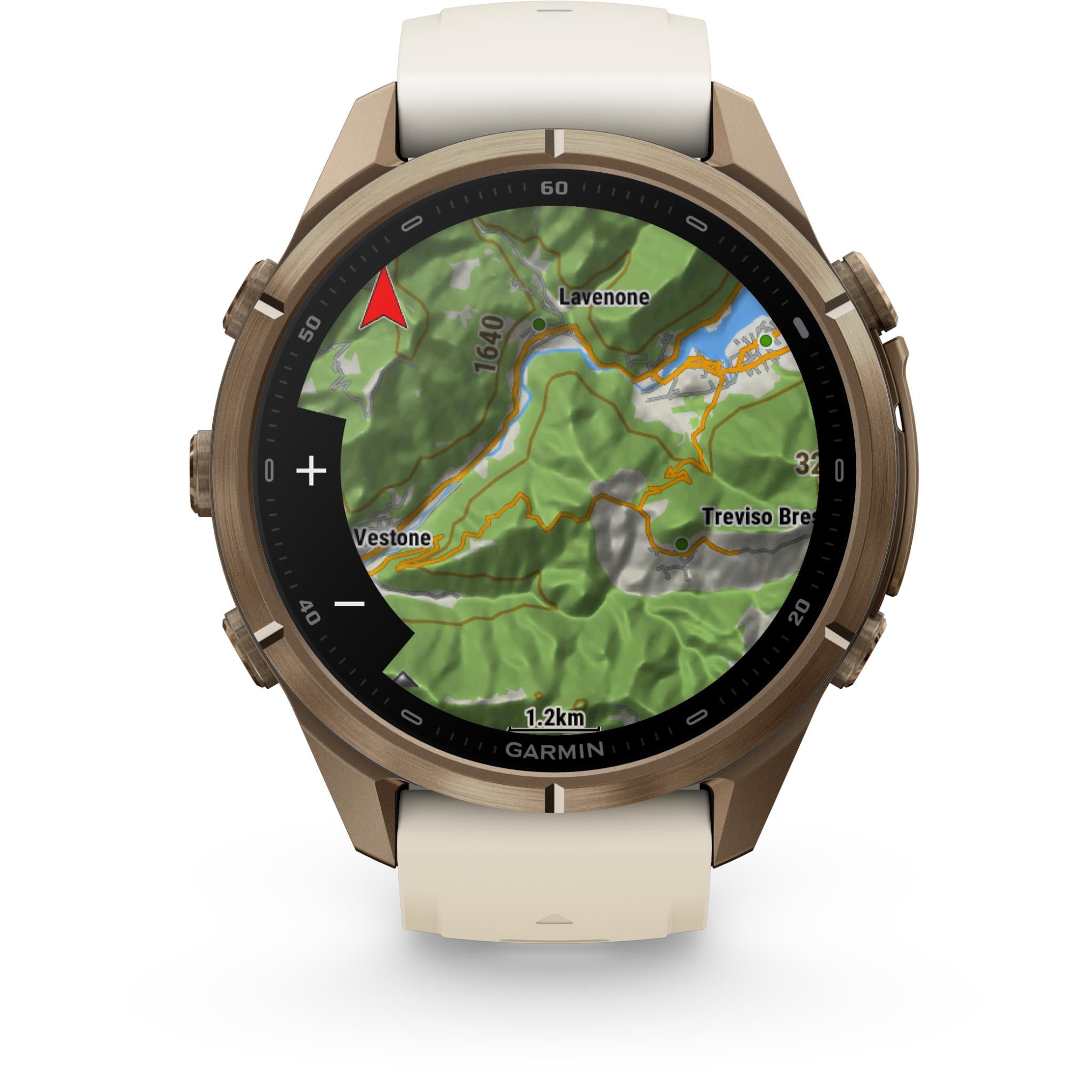 Garmin fenix 9 Pro 43mm with inReach smartwatch, Autumn Gold Titanium with Cream/French Grey Silicone band, image 6 - Smart Watches at Tech Supply Shed NZ