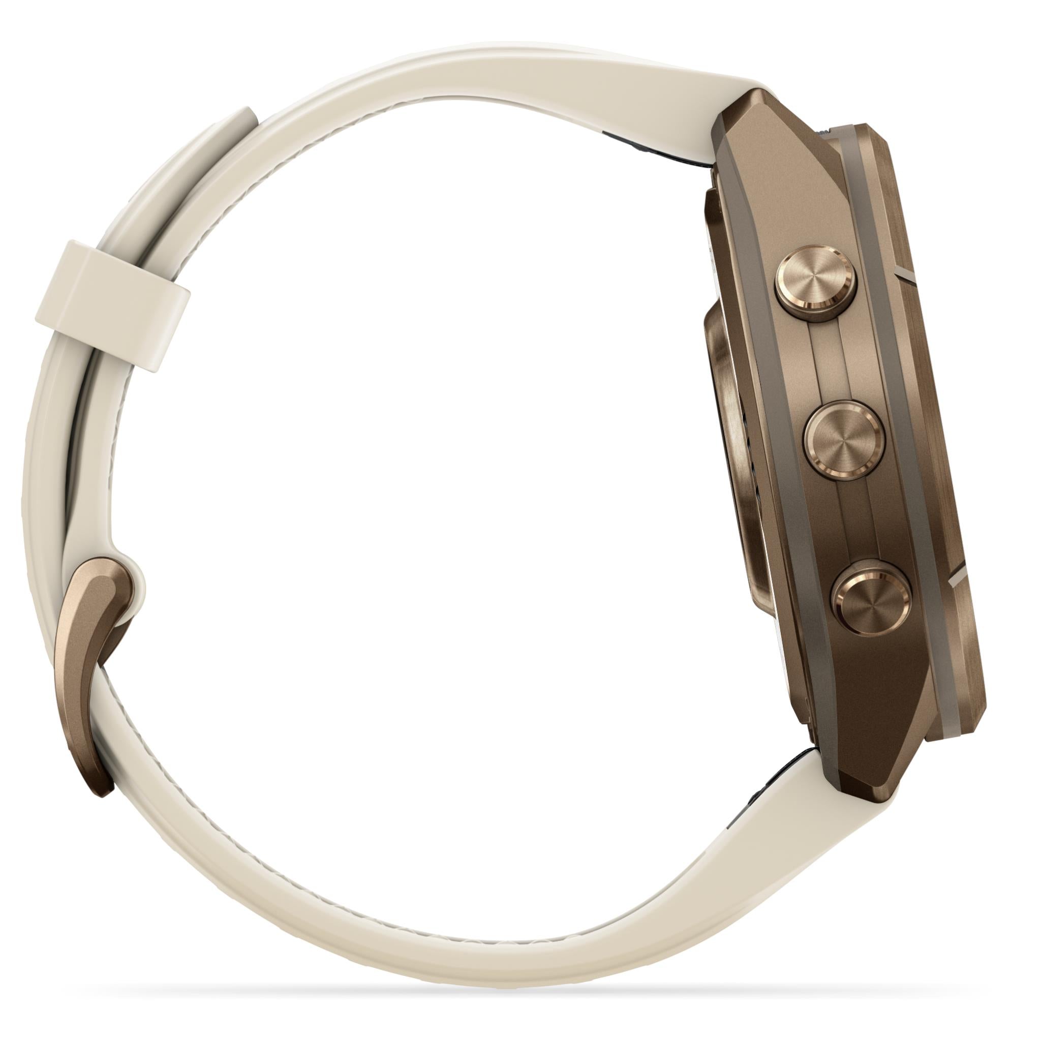 Garmin fenix 9 Pro 43mm with inReach smartwatch, Autumn Gold Titanium with Cream/French Grey Silicone band, image 9 - Smart Watches at Tech Supply Shed NZ