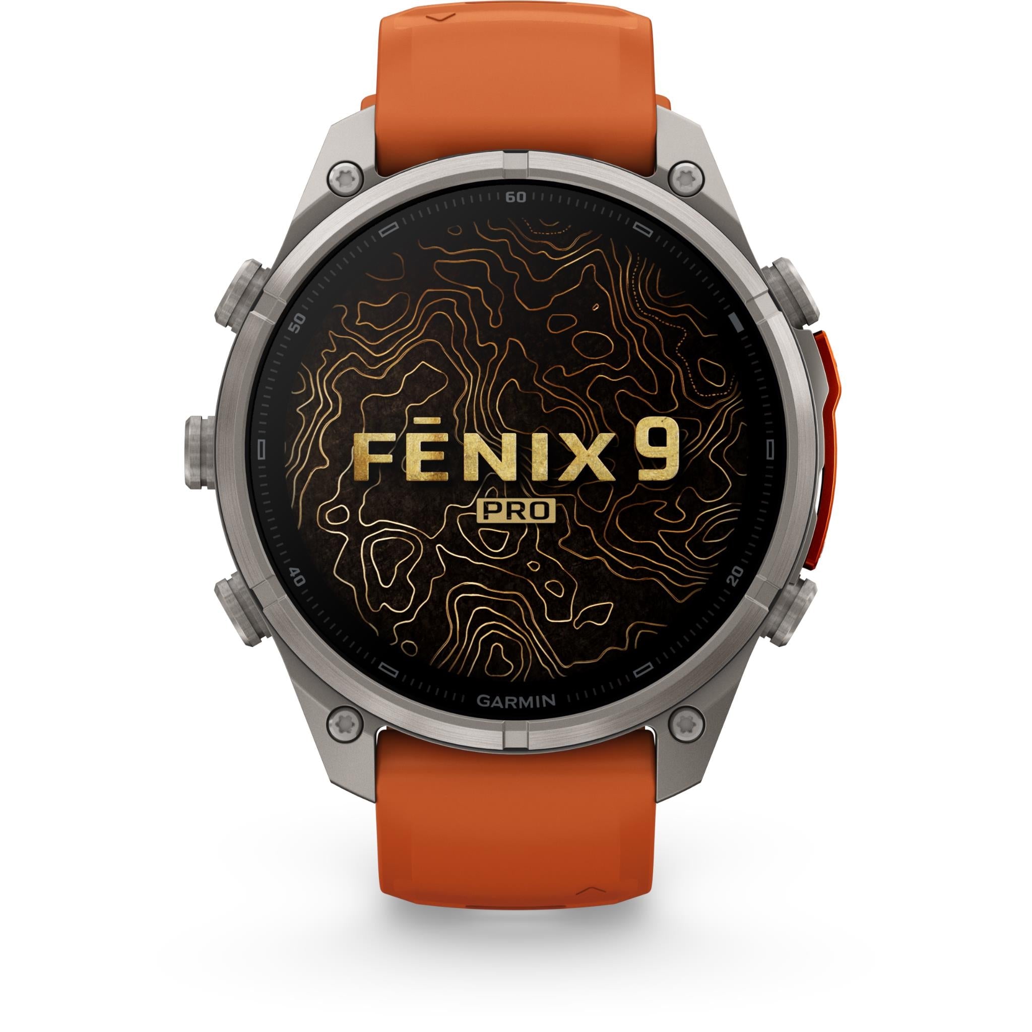 Garmin fenix 9 Pro 47mm smartwatch, Autumn Orange Titanium with Spark Orange Silicone band, image 2 - Smart Watches at Tech Supply Shed NZ