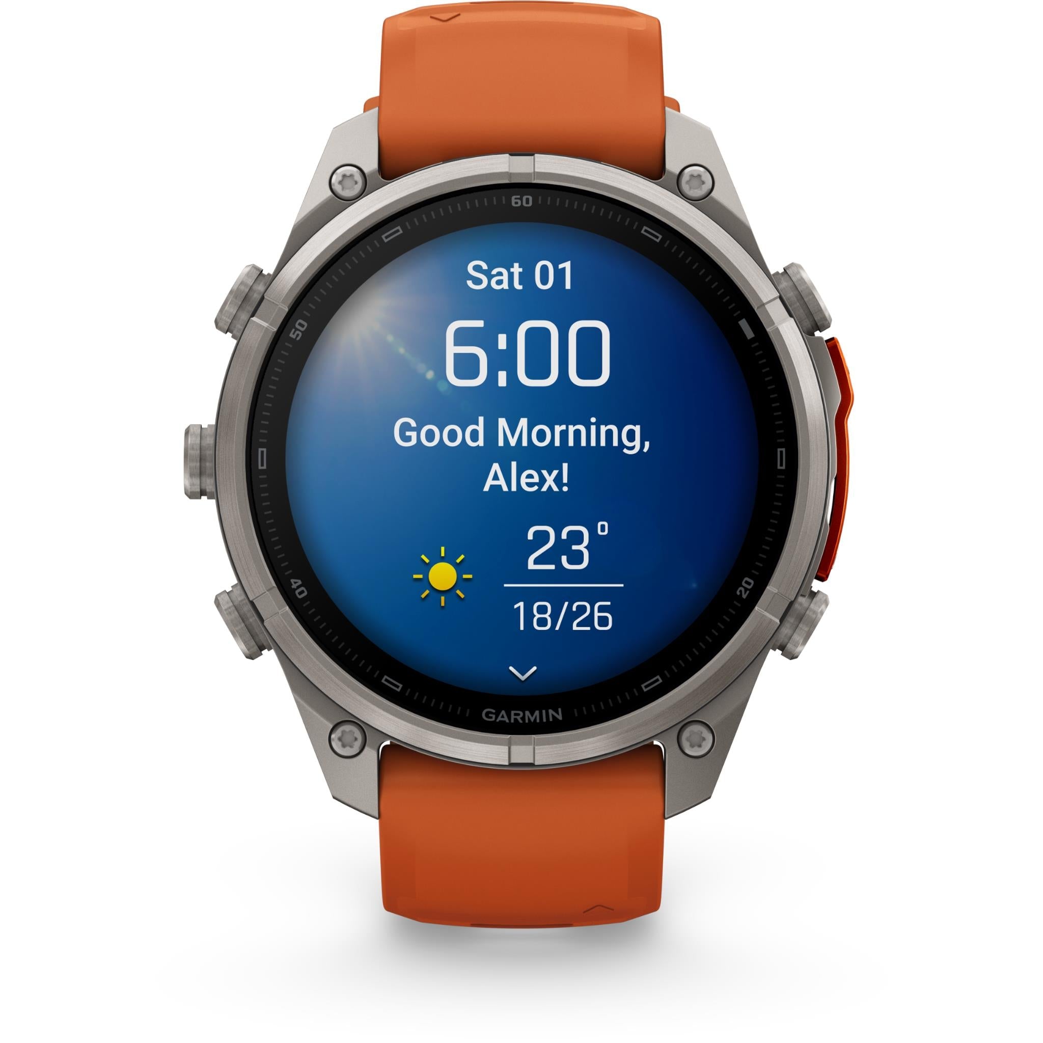 Garmin fenix 9 Pro 47mm smartwatch, Autumn Orange Titanium with Spark Orange Silicone band, image 5 - Smart Watches at Tech Supply Shed NZ