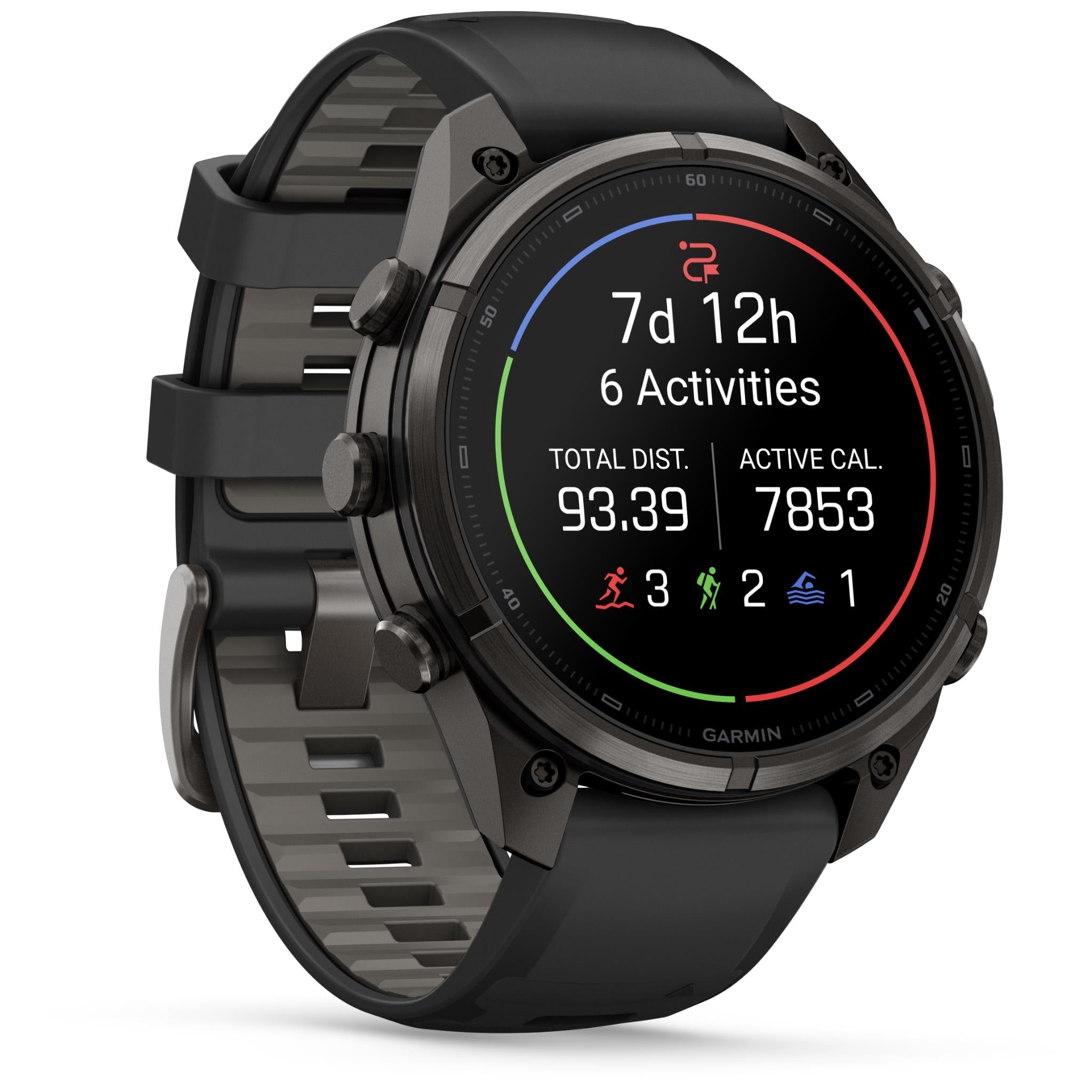Garmin fenix 9 Pro 47mm smartwatch, Carbon Grey Titanium with Black/Pebble Grey Silicone band, image 3 - Smart Watches at Tech Supply Shed NZ
