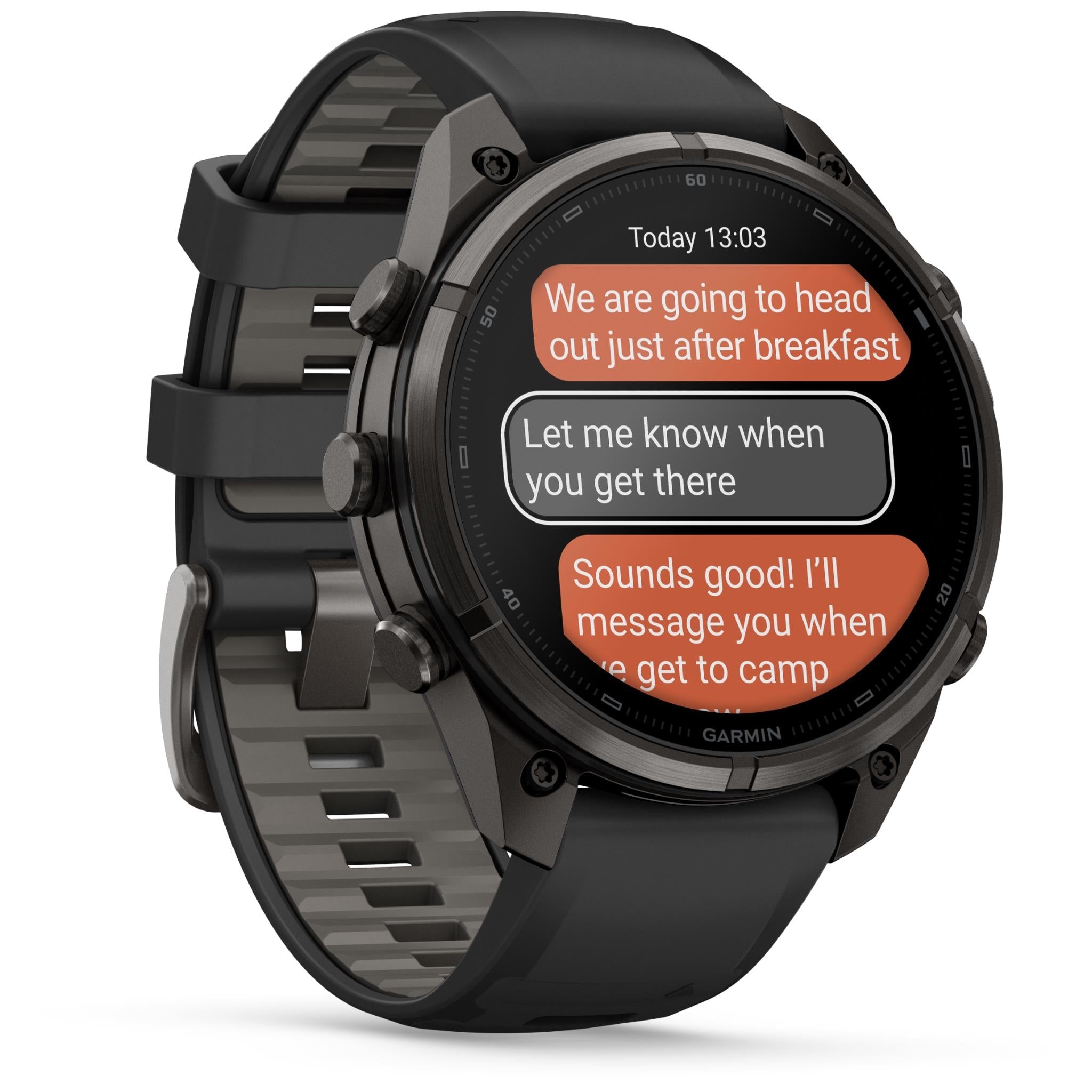 Garmin GPS smartwatch with message notifications on round display