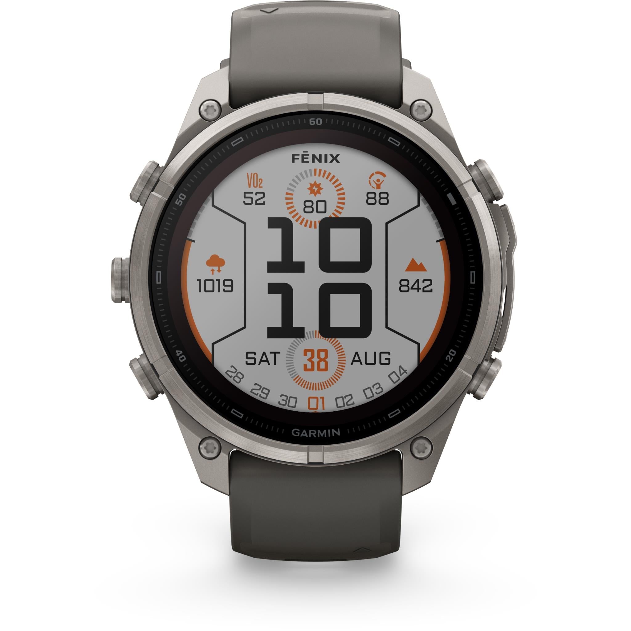 Garmin fenix 9 Pro Solar 47mm GPS smartwatch in titanium with pebble grey silicone band, image 2 - Smart Watches at Tech Supply Shed NZ