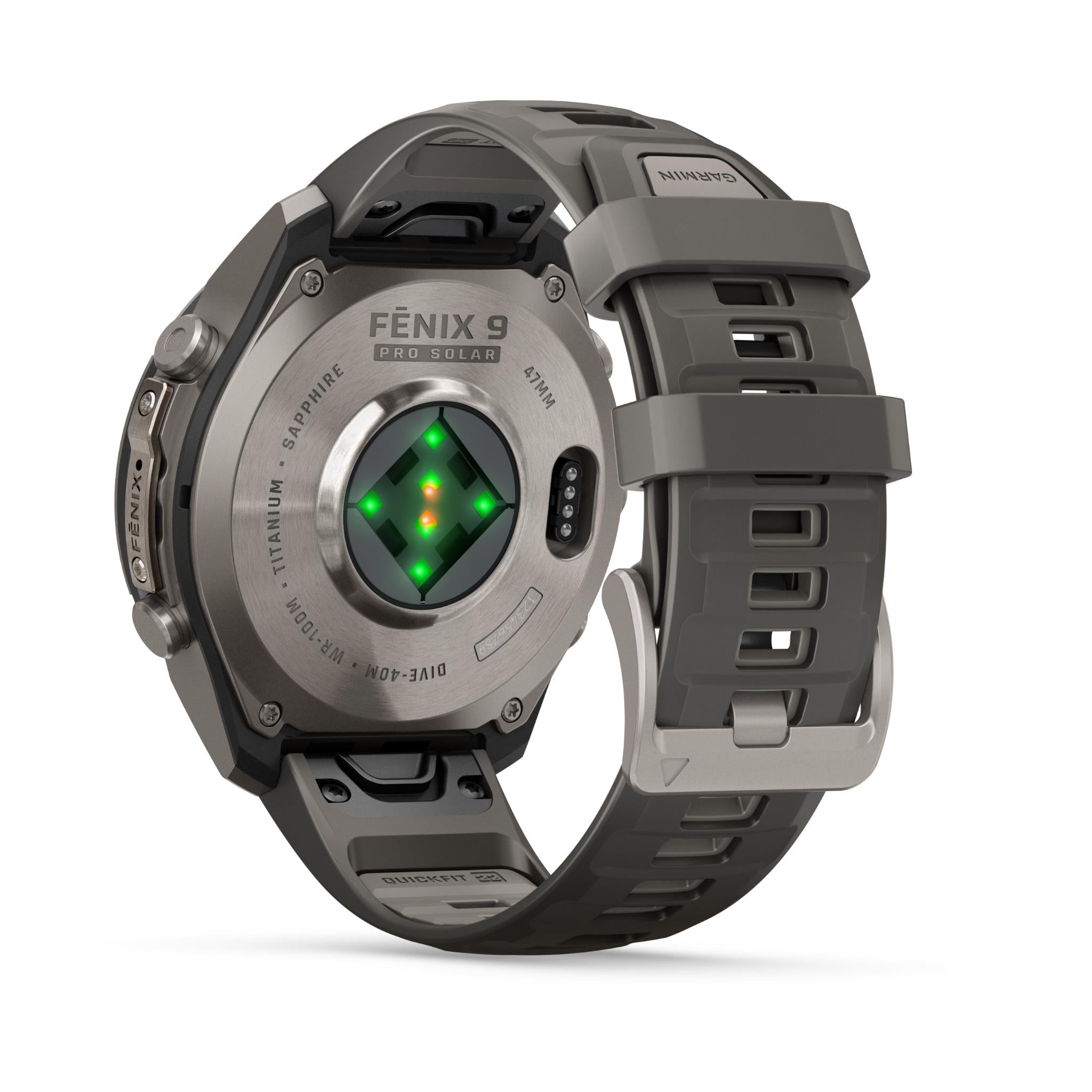 Garmin fenix 9 Pro Solar 47mm GPS smartwatch in titanium with pebble grey silicone band, image 3 - Smart Watches at Tech Supply Shed NZ
