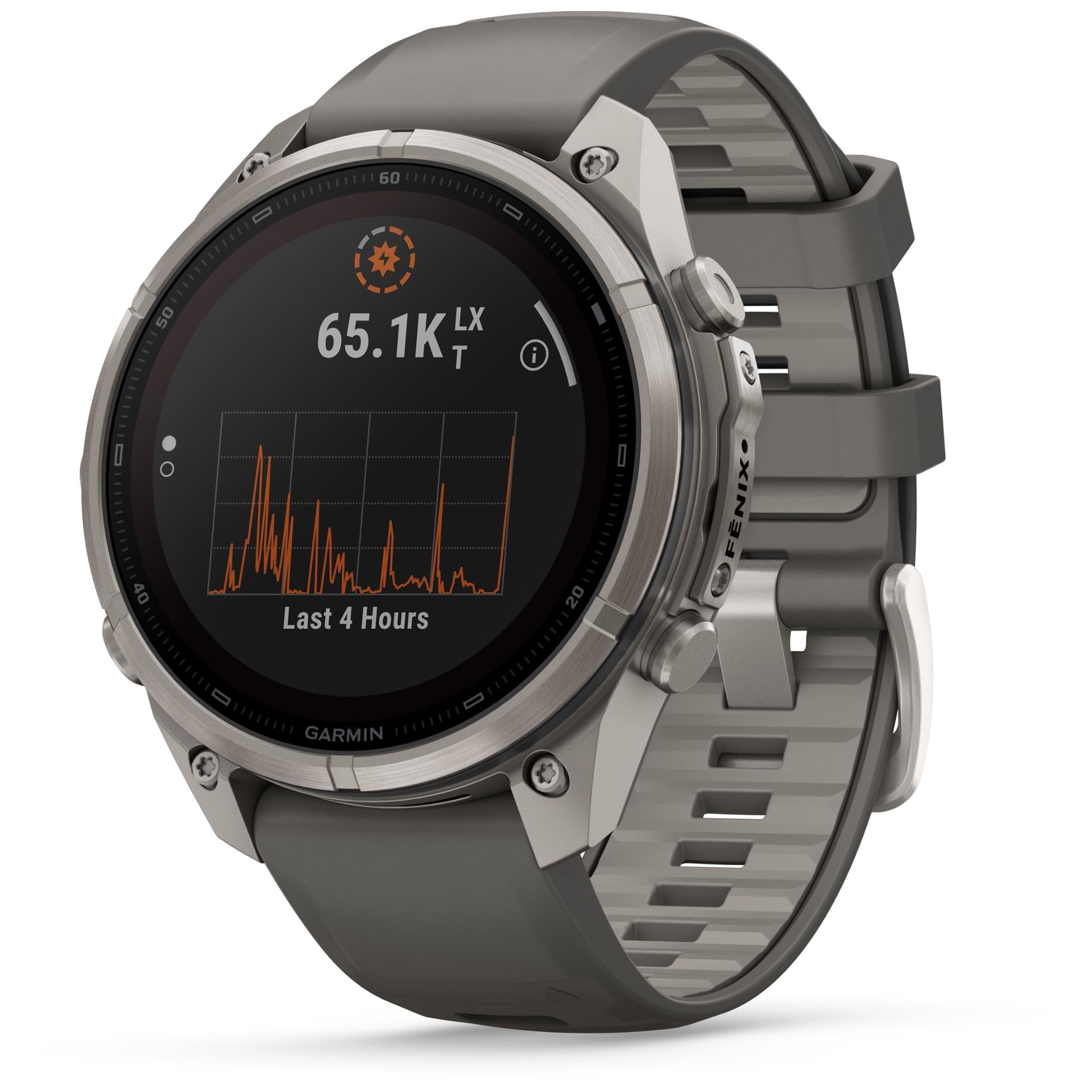 Garmin fenix 9 Pro Solar 47mm GPS smartwatch in titanium with pebble grey silicone band, image 5 - Smart Watches at Tech Supply Shed NZ