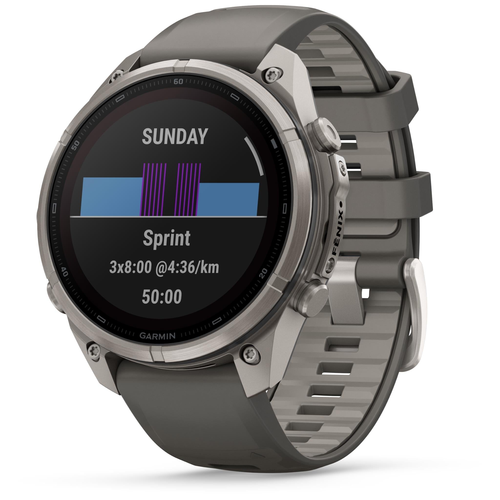 Garmin fenix 9 Pro Solar 47mm GPS smartwatch in titanium with pebble grey silicone band, image 6 - Smart Watches at Tech Supply Shed NZ