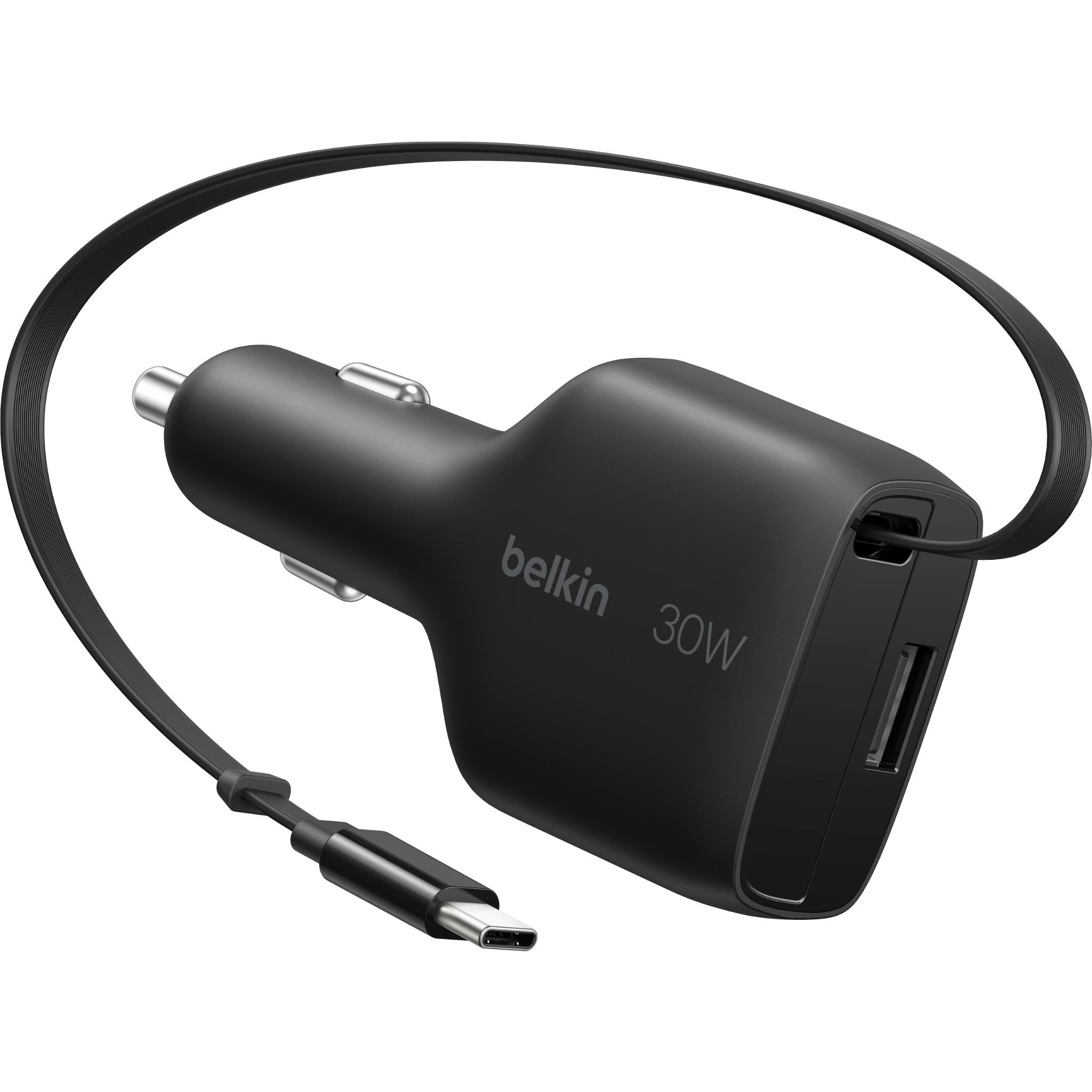 Belkin 30W car charger with USB-C cable, black, with cigarette lighter plug