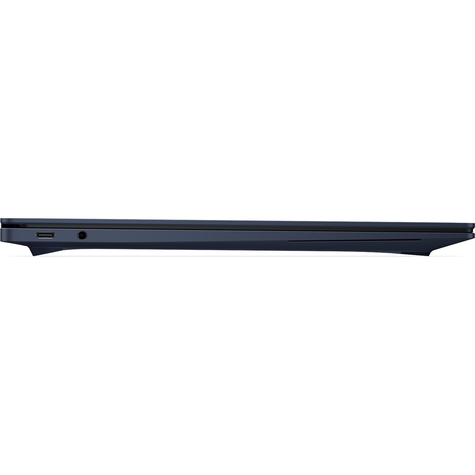Dark blue laptop side ports and headphone jack, slim profile