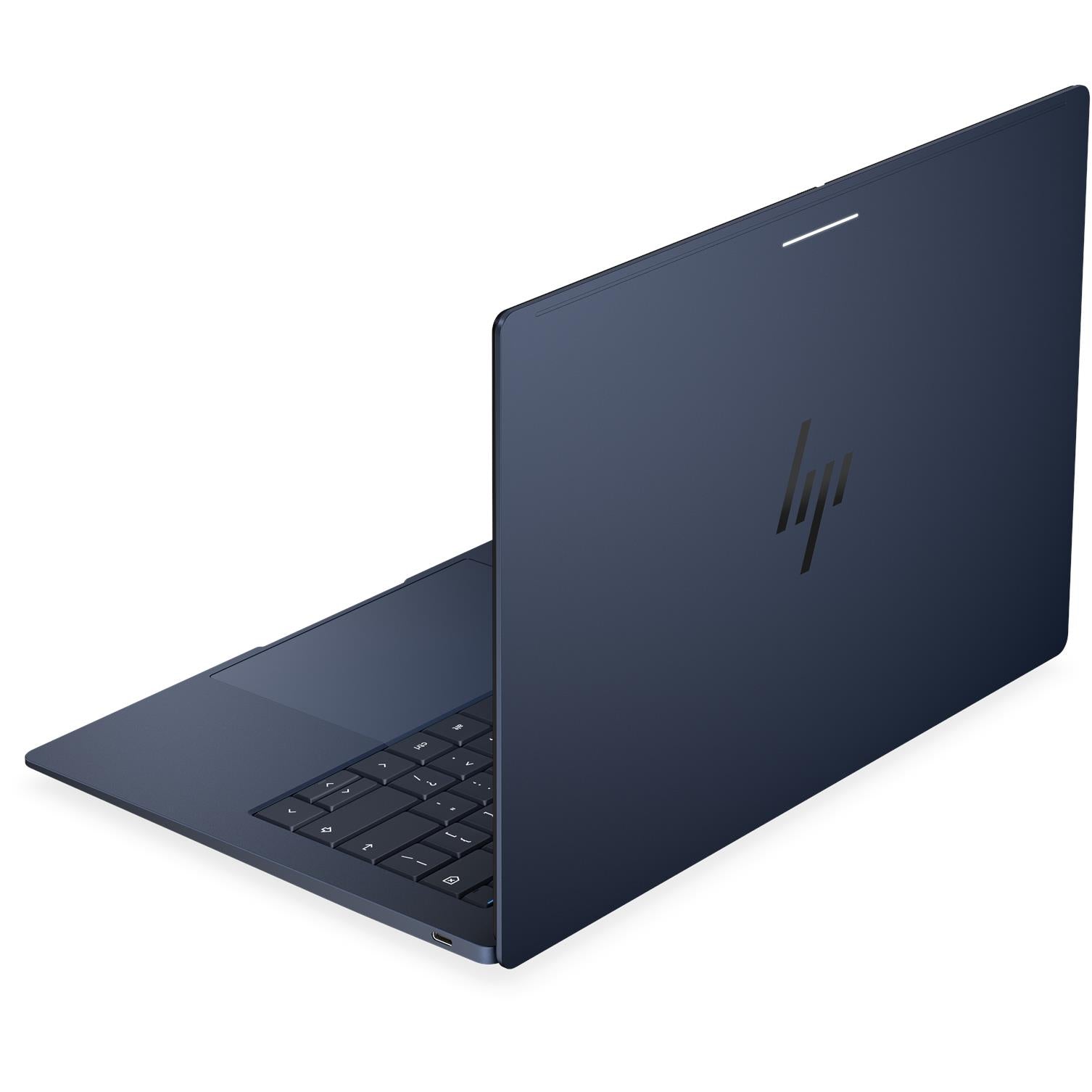 Dark blue laptop back cover with emblem, hinge and keyboard edge