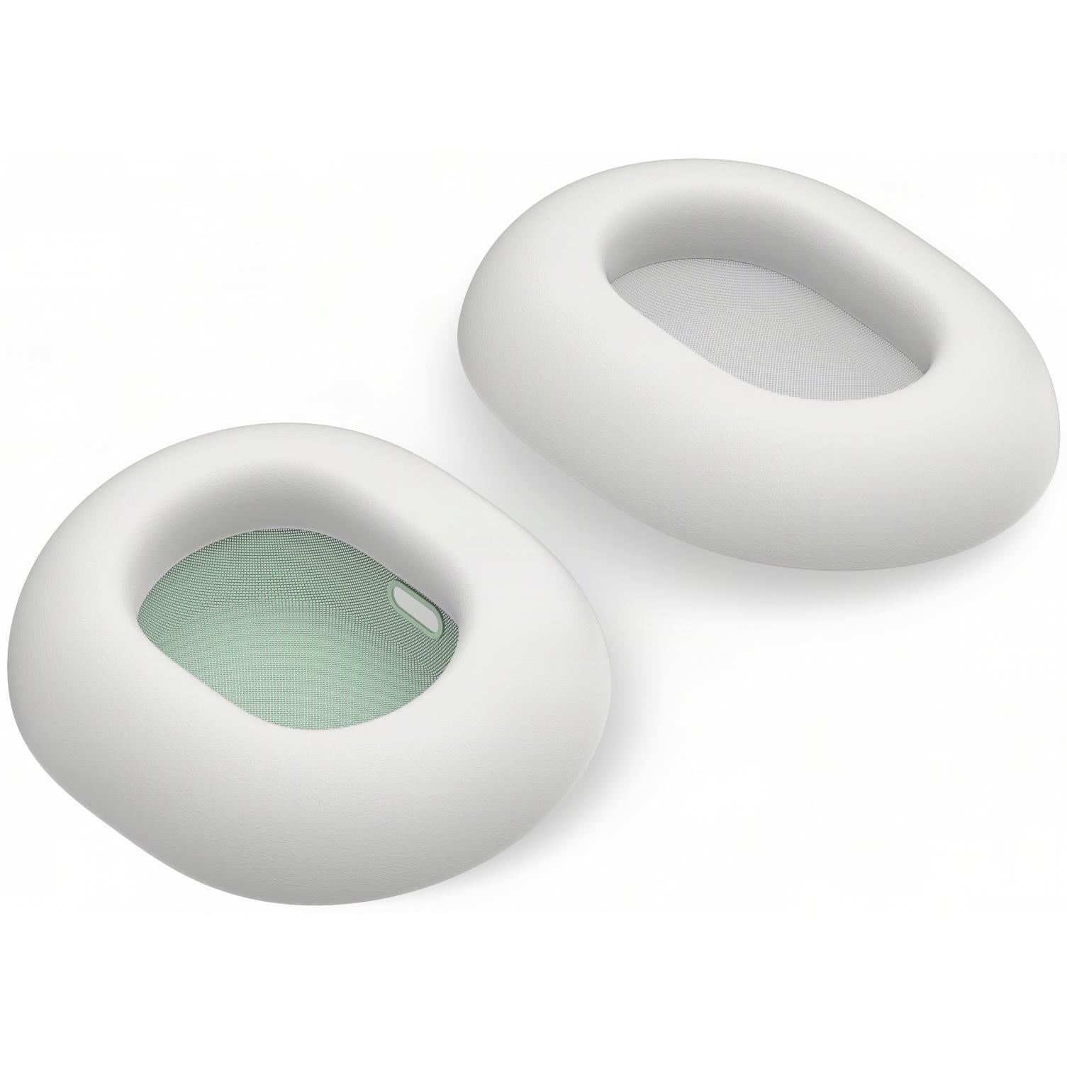White ear cushion pads with light green inner speaker mesh
