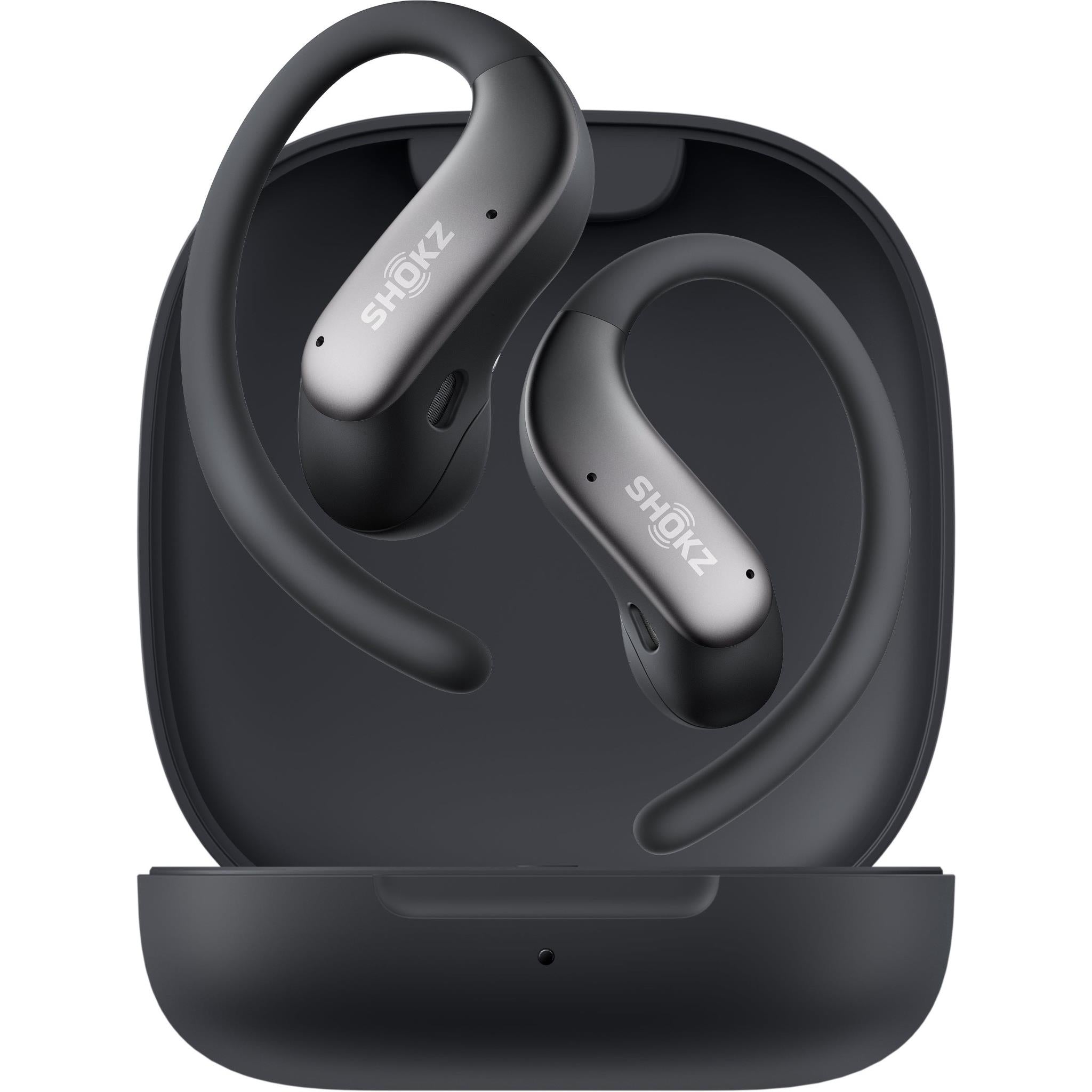 Shokz OpenFit Air 2 open-ear earbuds in black, image 2 - Open-Ear Headphones at Tech Supply Shed NZ
