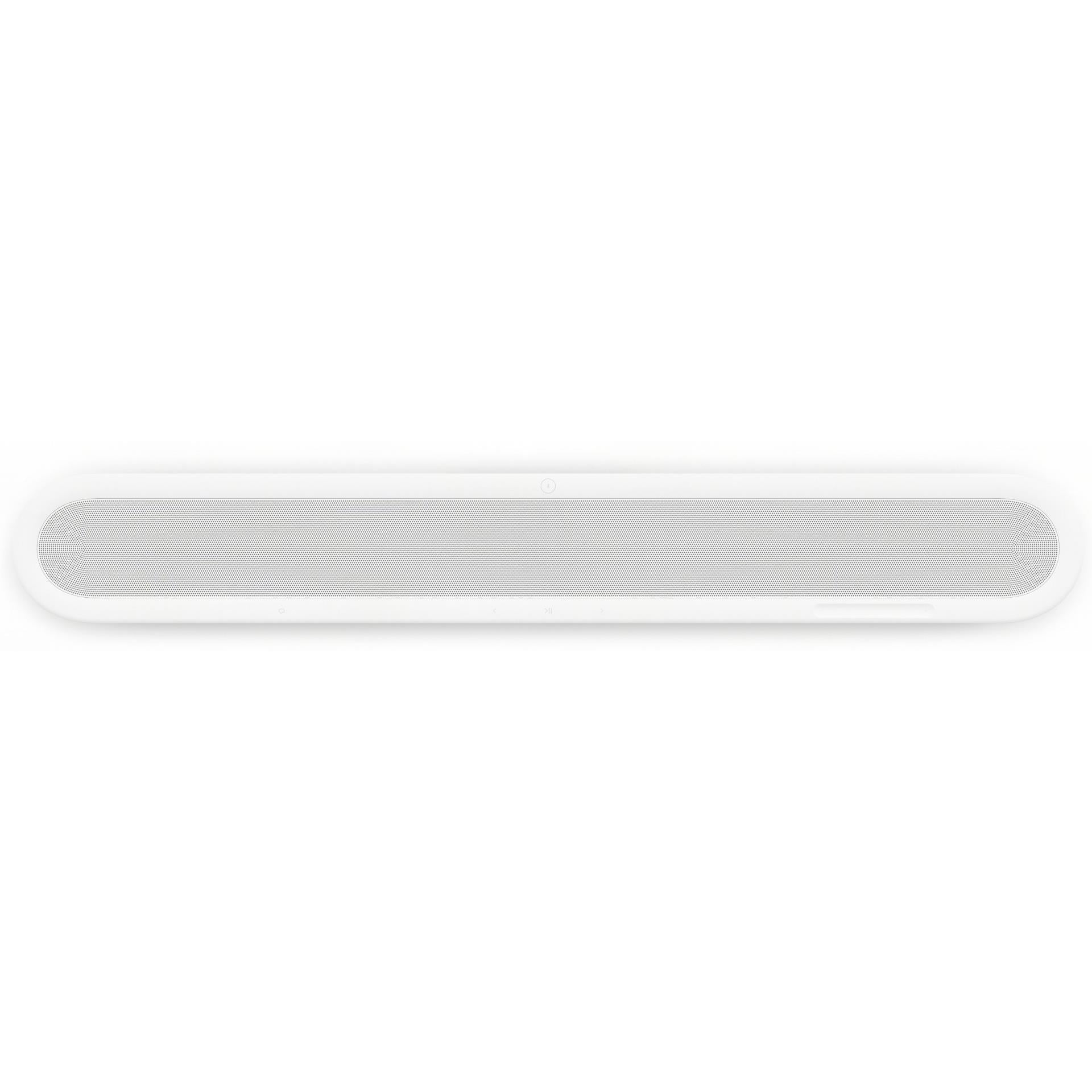 White Sonos Beam Ultra soundbar, close-up side profile of front grille