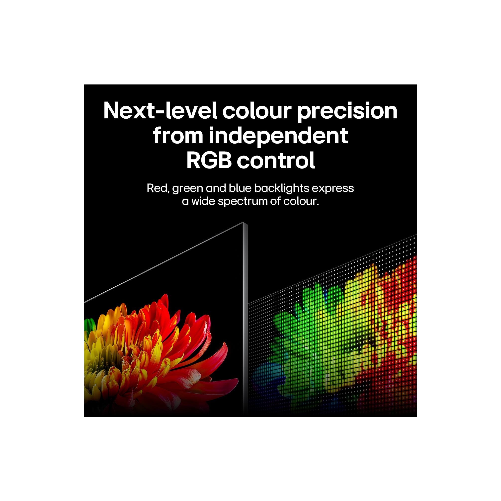 LG Micro RGB evo AI smart TV graphic: independent RGB control color precision