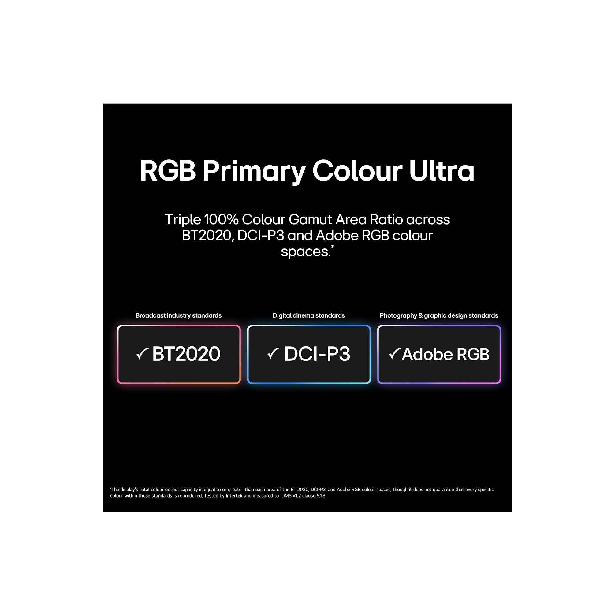 LG Micro RGB evo AI smart TV graphic: RGB Primary Colour Ultra color standards