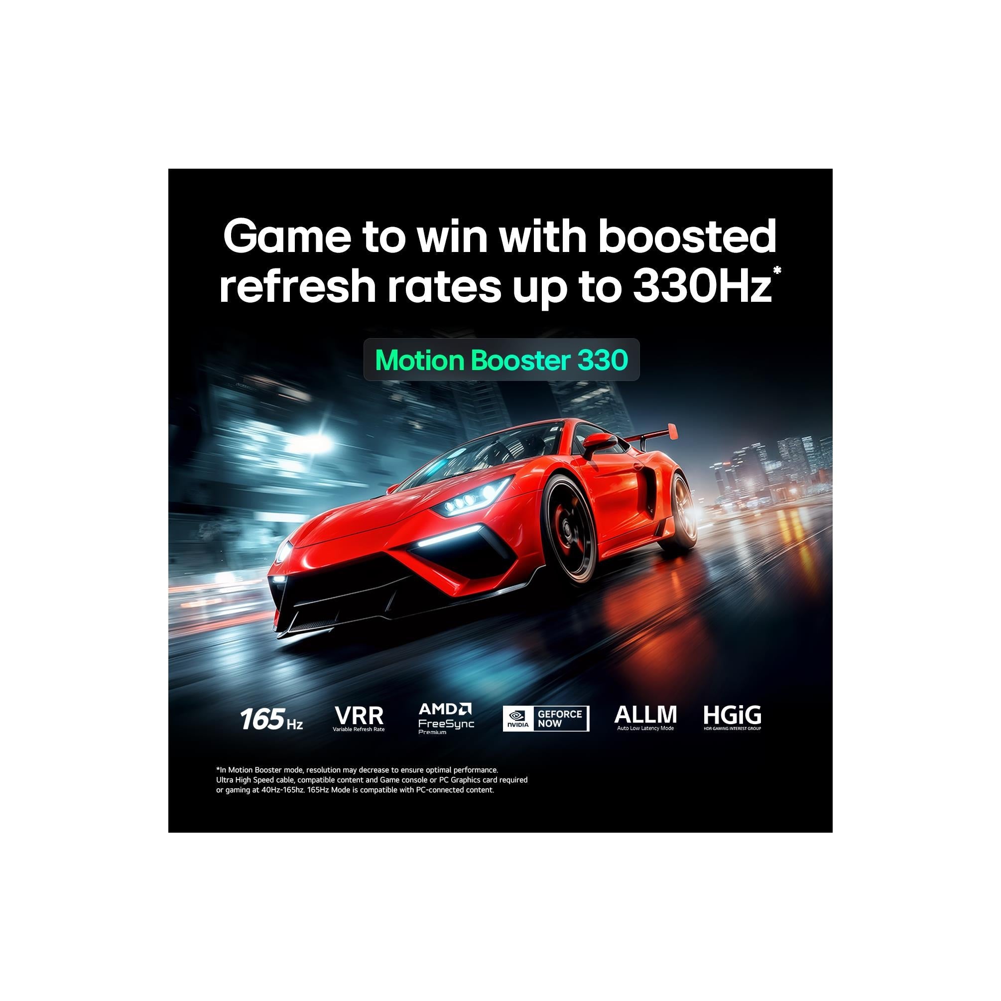 LG Micro RGB evo AI smart TV graphic: boosted refresh rates up to 330Hz
