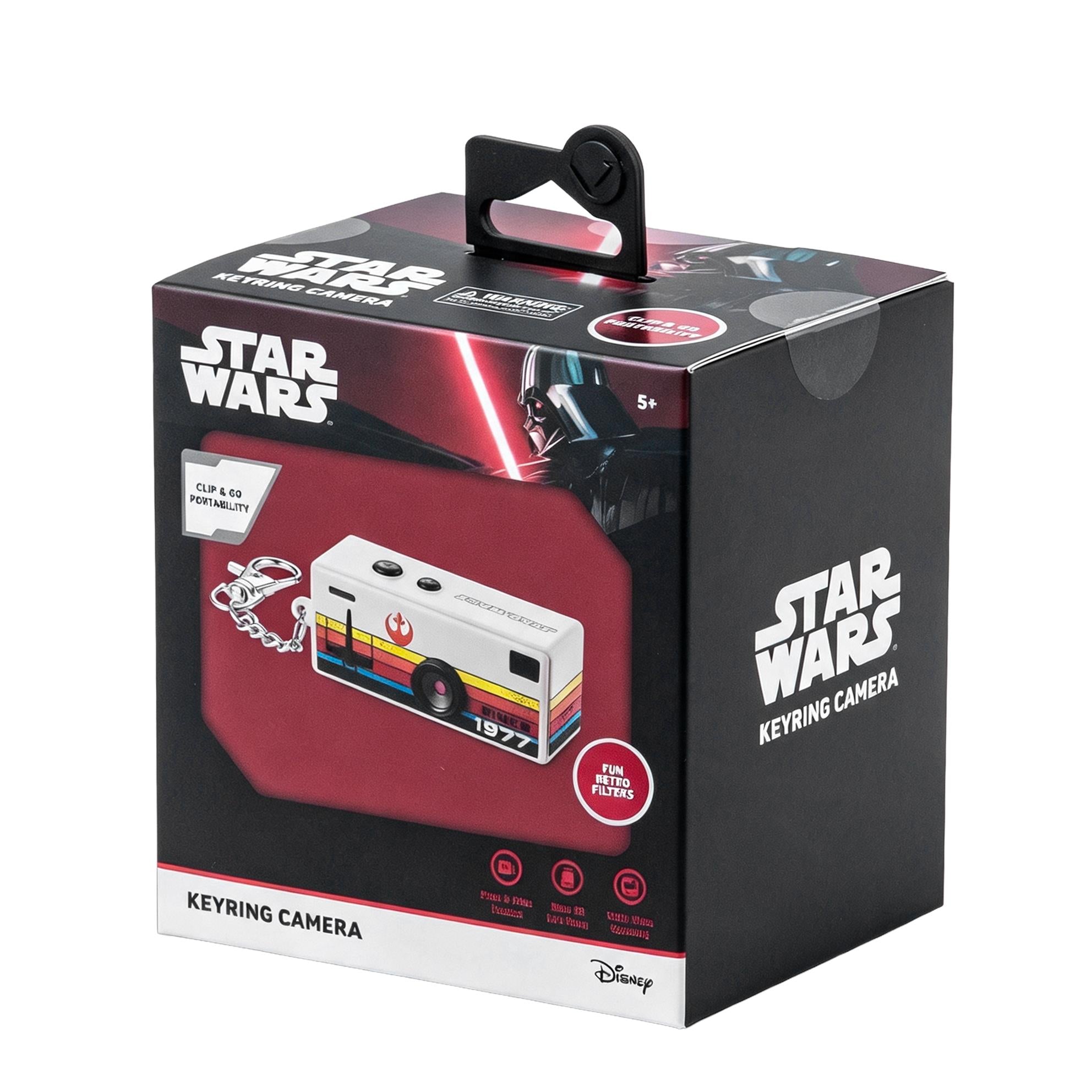Beige Star Wars keyring camera retail box with keychain camera shown