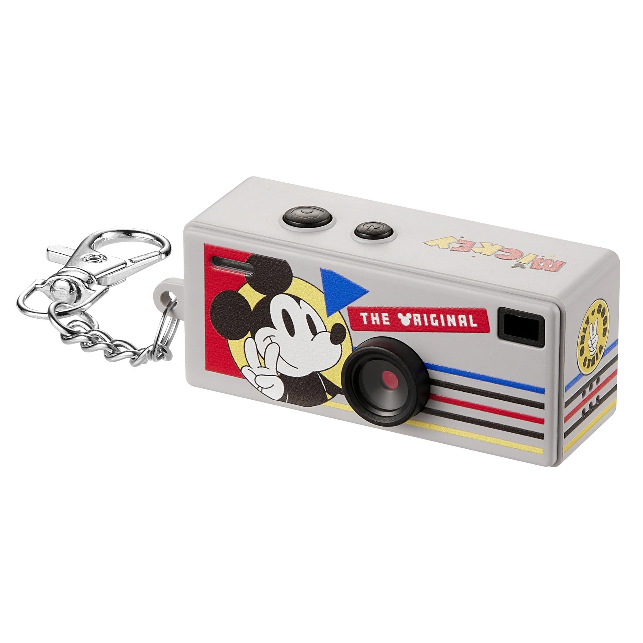 Grey Mickey Mouse keyring camera with 1080p lens and metal chain clip