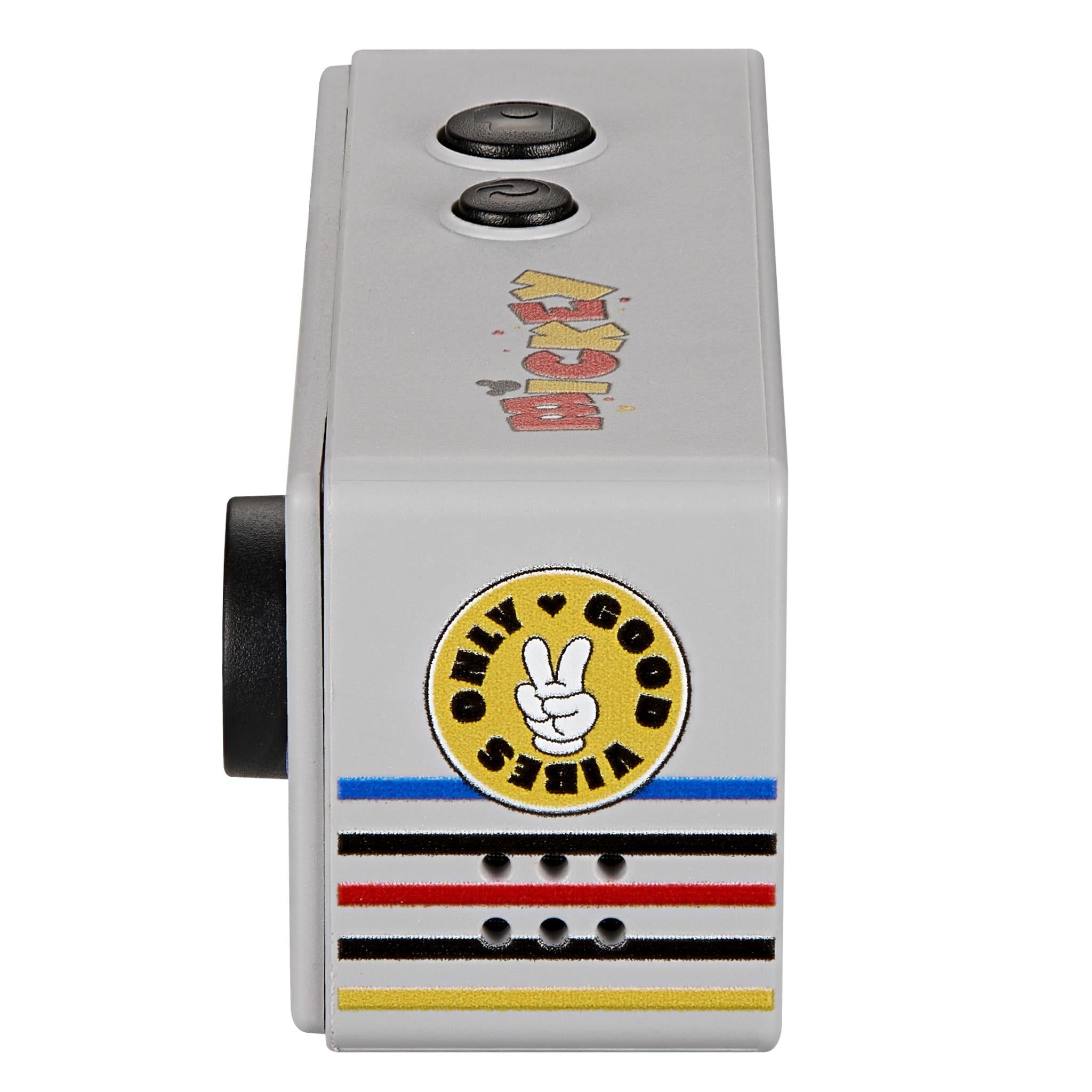 Grey keyring camera side with speaker-like vents and Mickey emblem