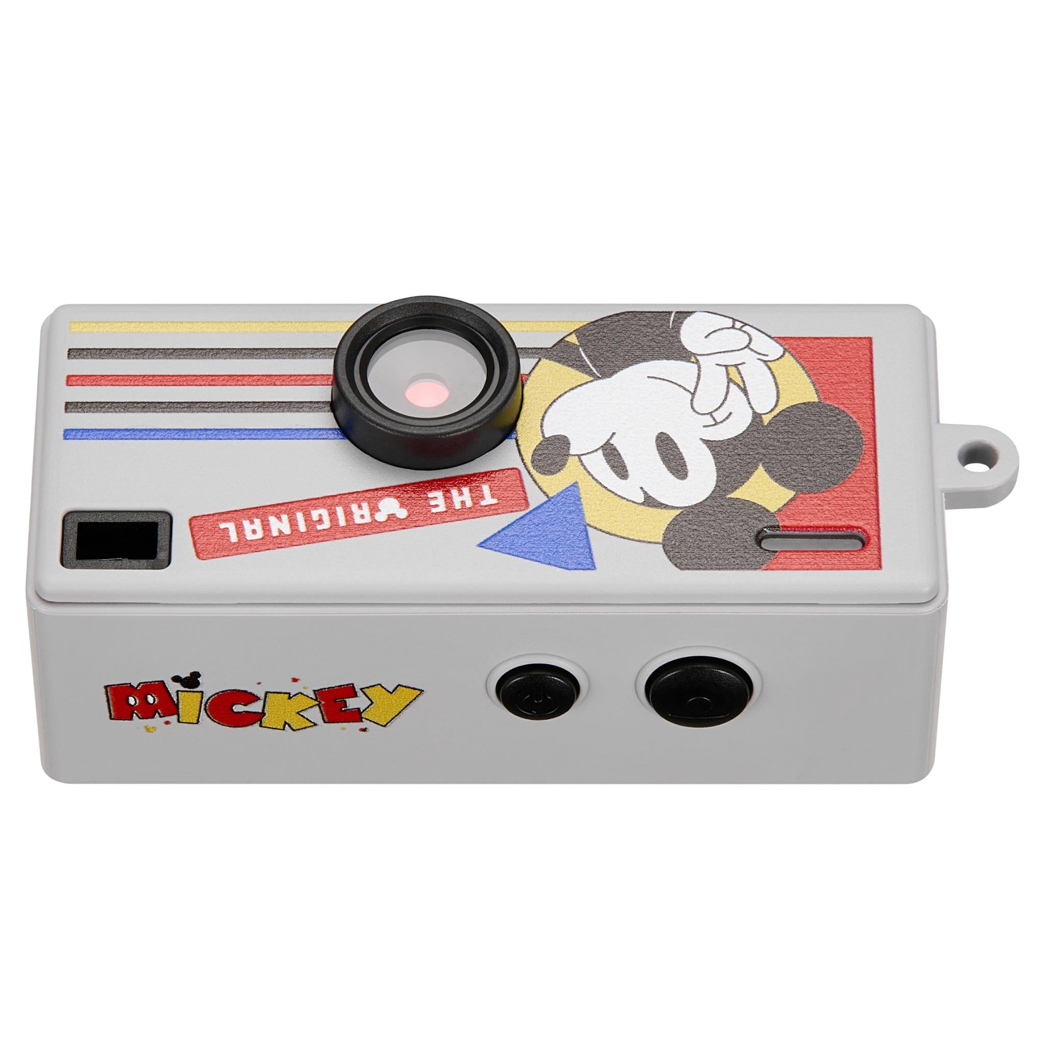Grey keyring camera angled front with lens, Mickey graphic, and “The Original” badge