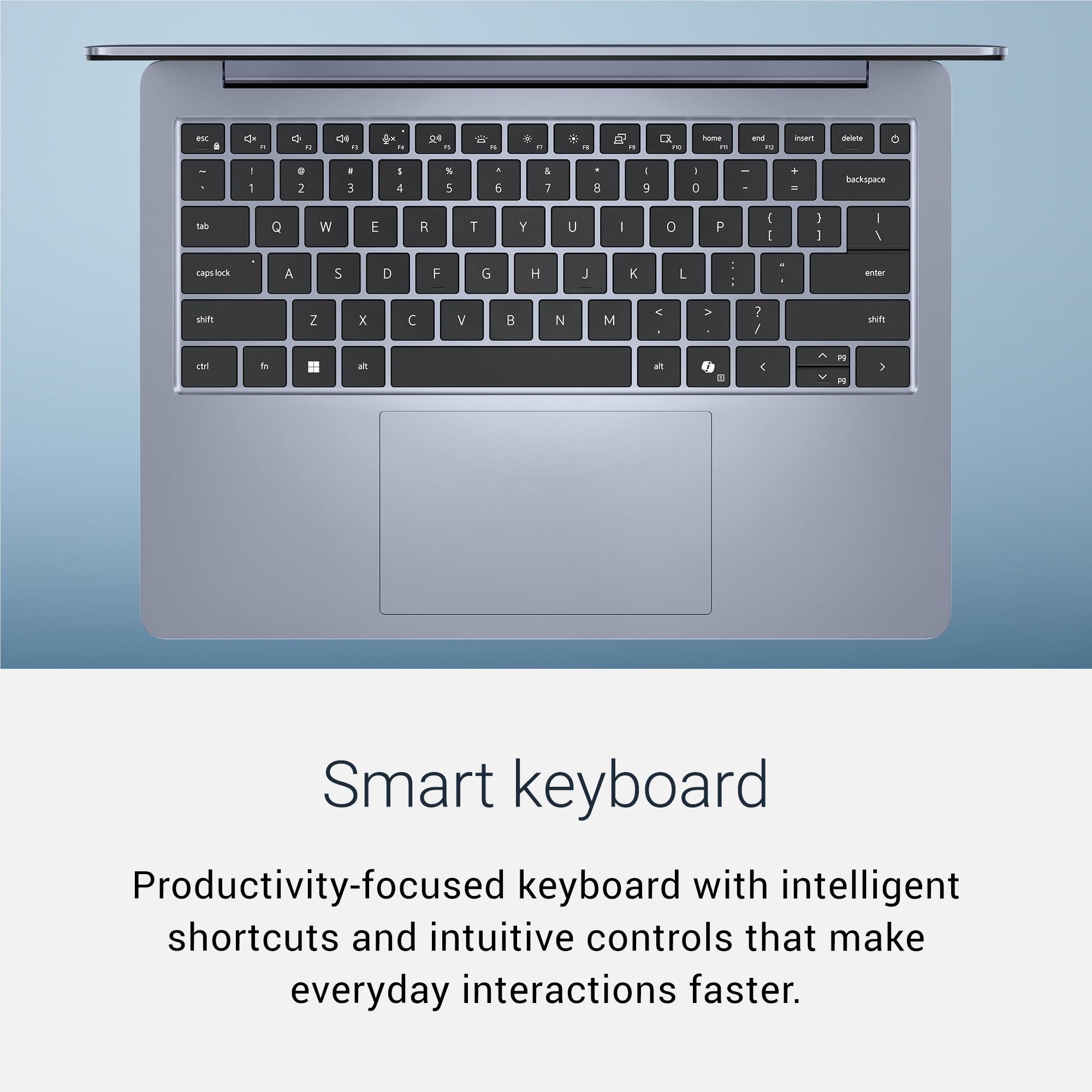 Laptop keyboard close-up with centered touchpad and rows of dark backlit keys