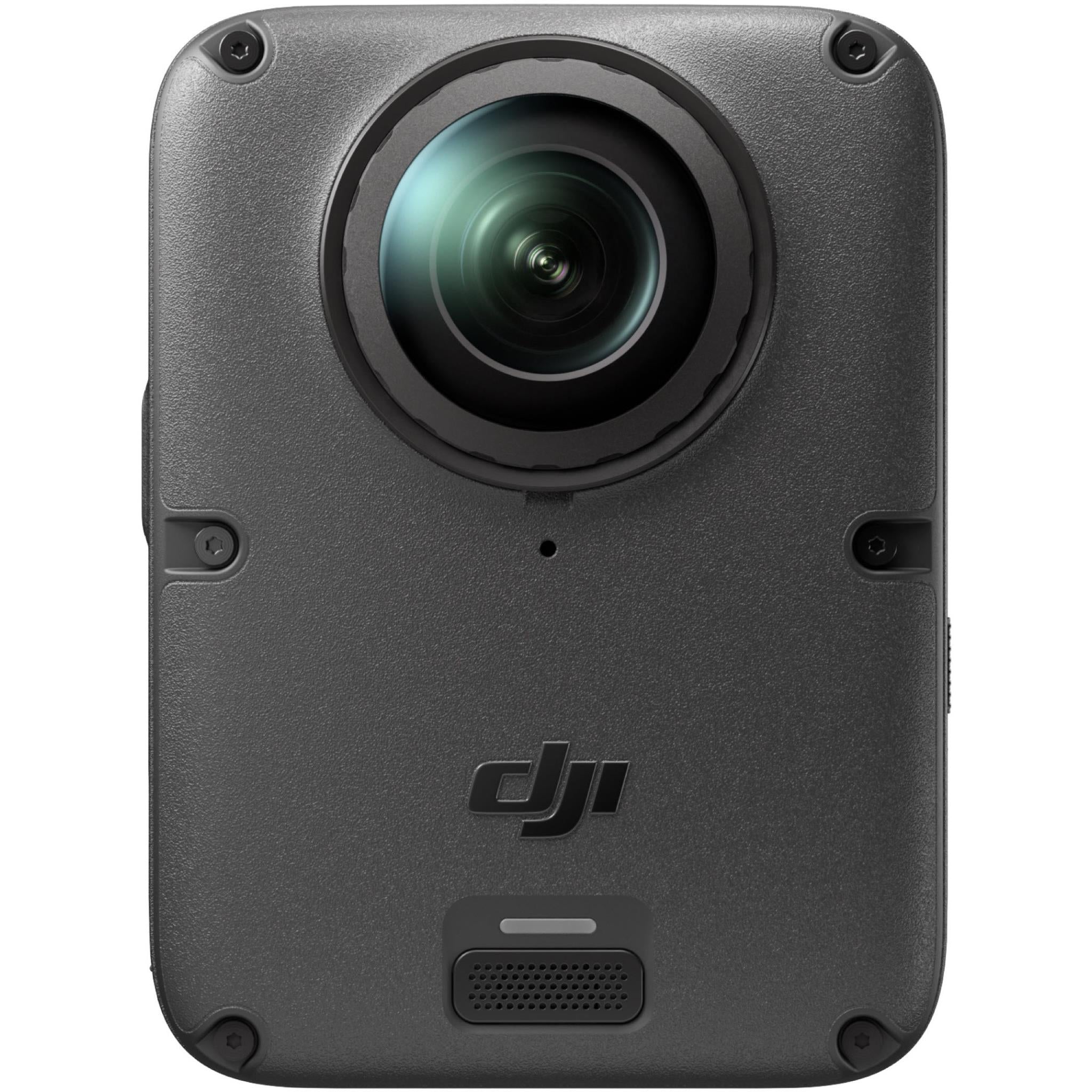 360 action camera back view with DJI logo and speaker grille