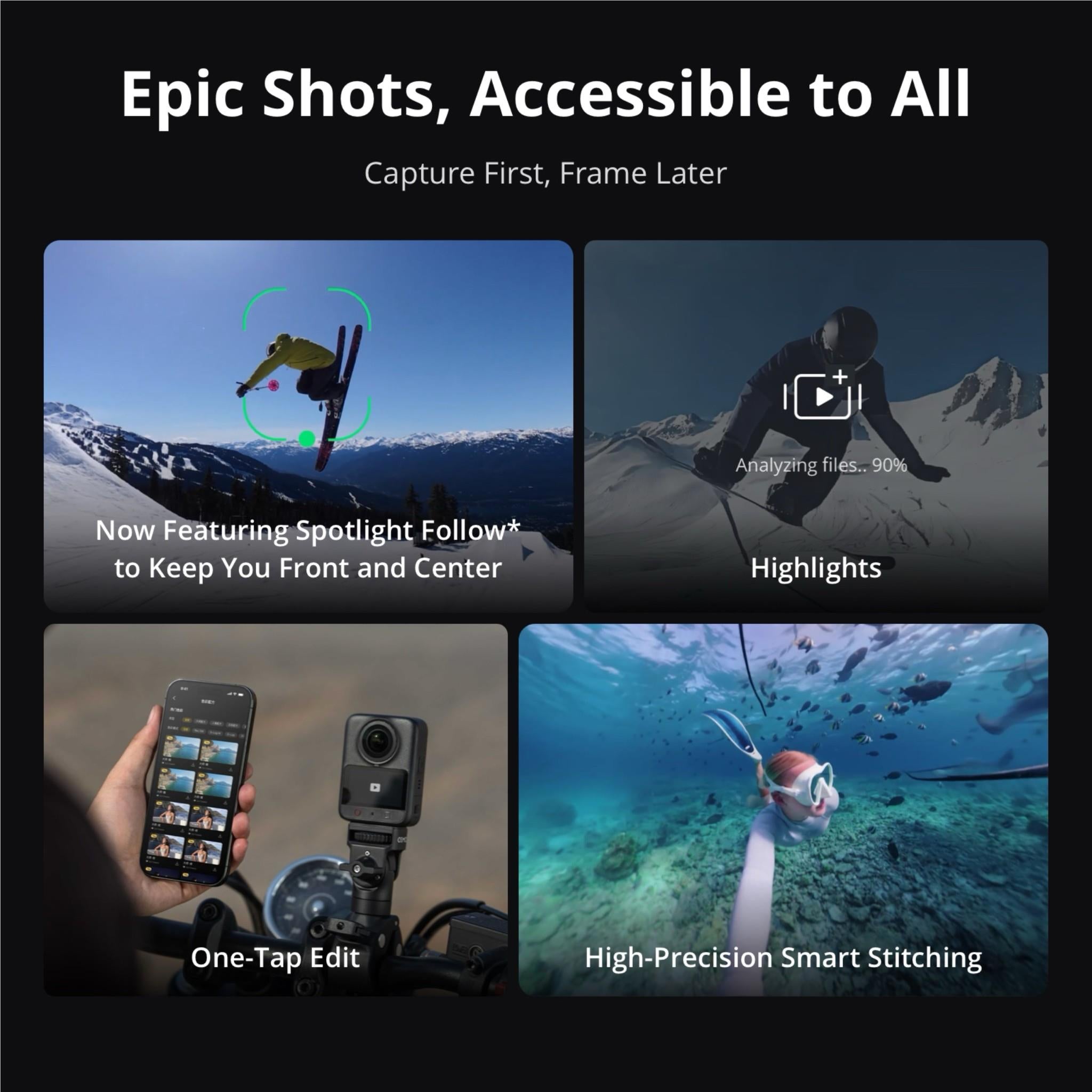 360° action camera on a gimbal with smartphone app interface nearby