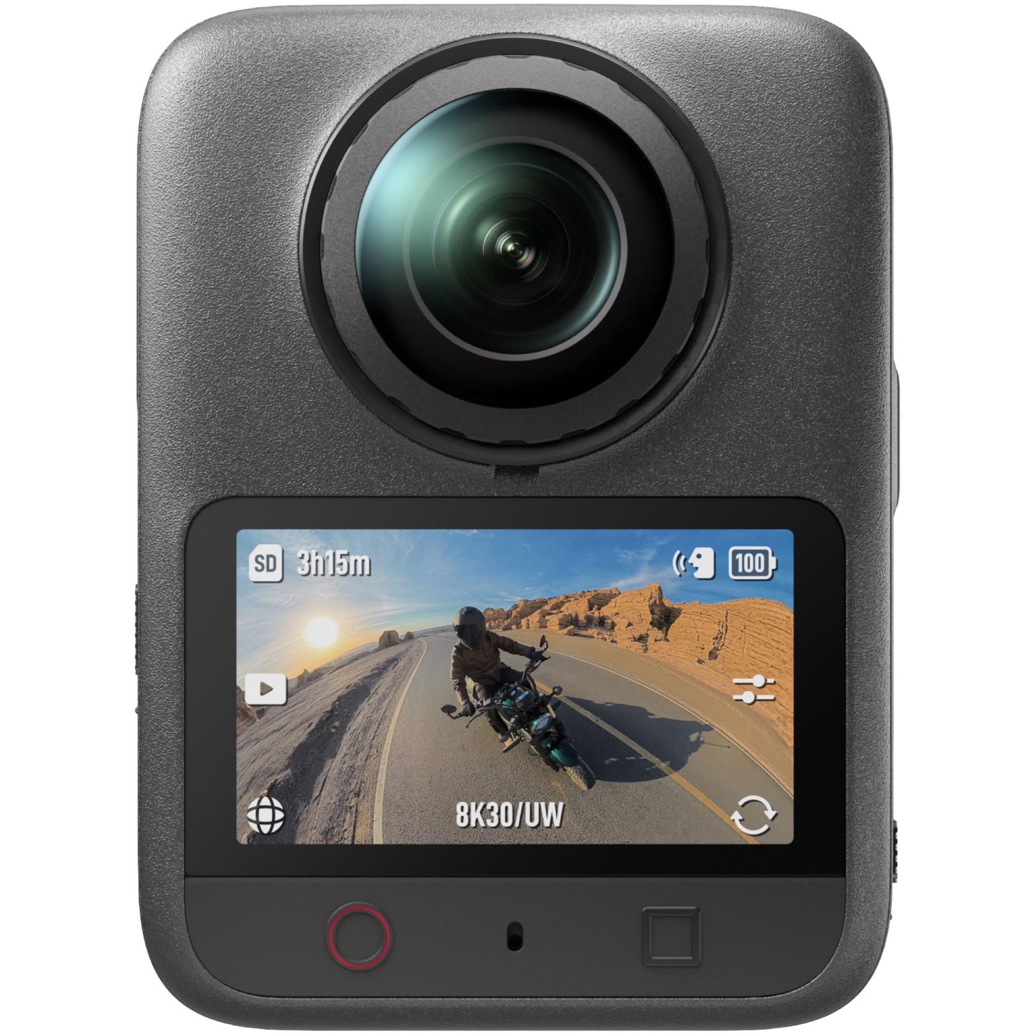 360 camera with front lens and back display screen