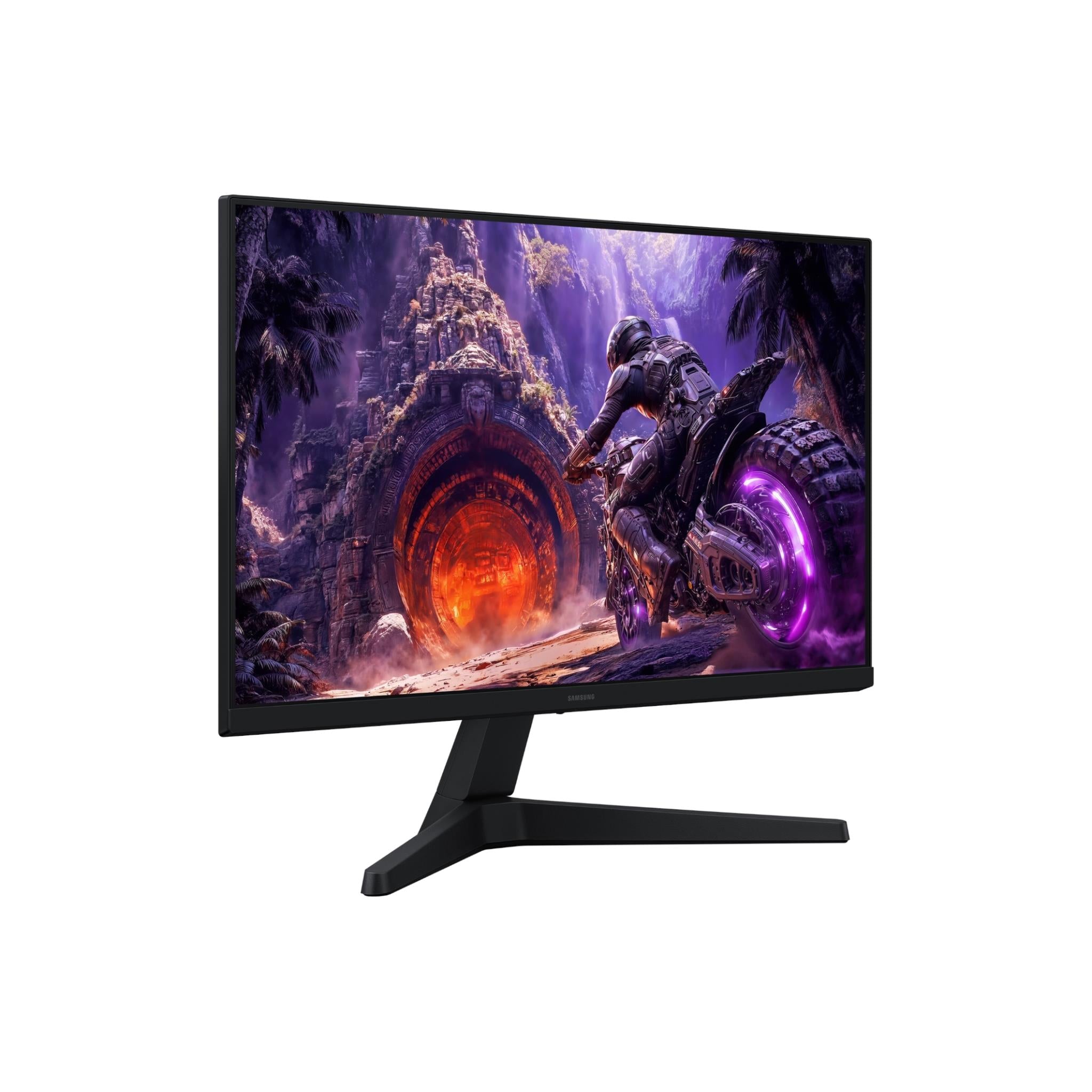 Samsung Odyssey G3 27" gaming monitor, angled view with black stand; sci-fi display