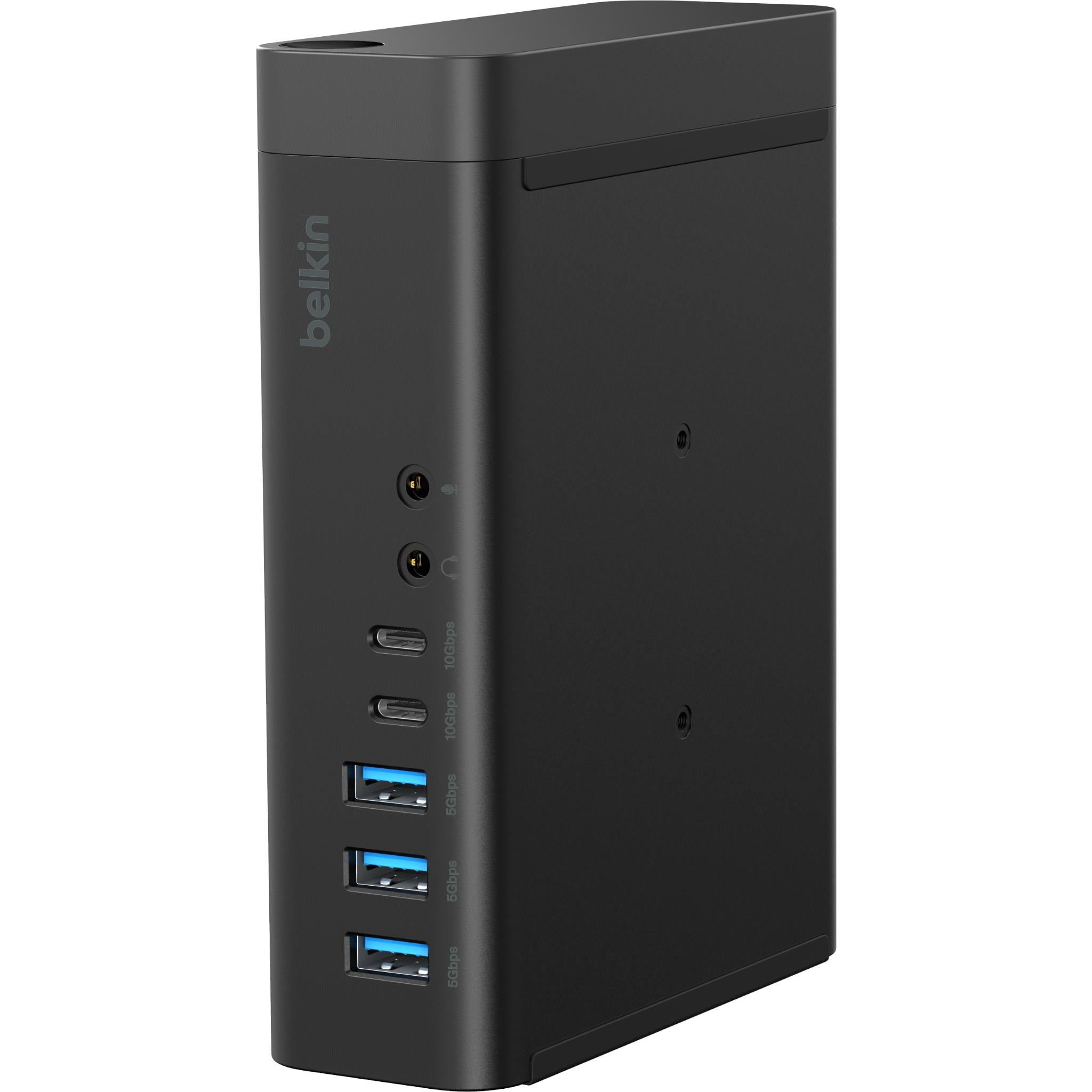 Belkin USB-C display dock side view with USB ports and power connection