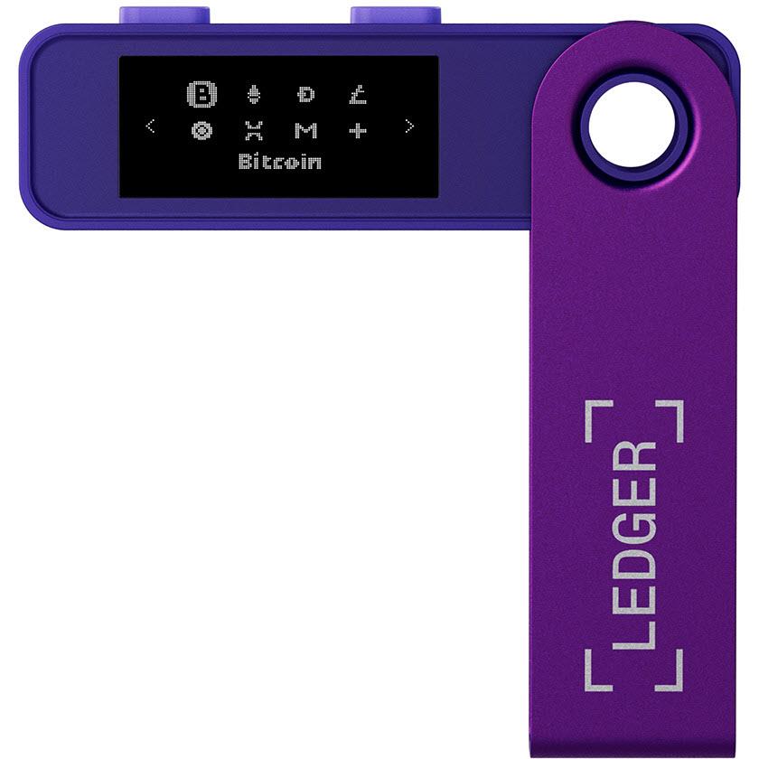 Amethyst purple Ledger Nano S Plus wallet with circular side button and screen