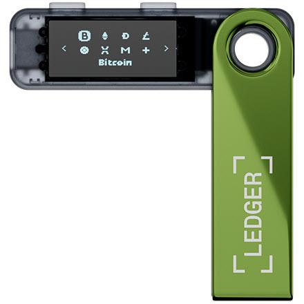 Ledger Nano S Plus hardware wallet interior view with screen and green body