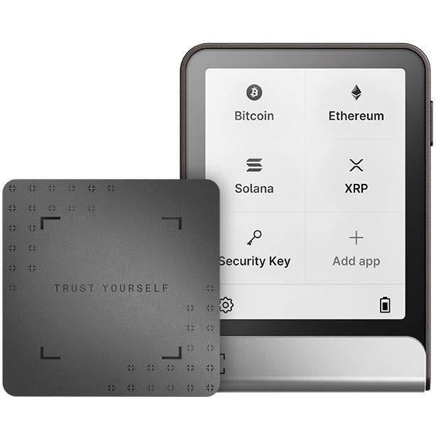 Ledger Flex crypto hardware wallet with recovery key, showing device setup menu