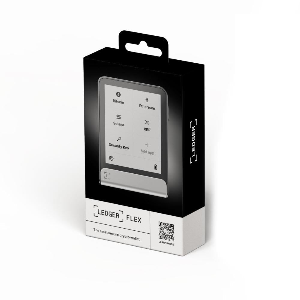 Ledger FLEX retail box showing crypto hardware wallet device graphic