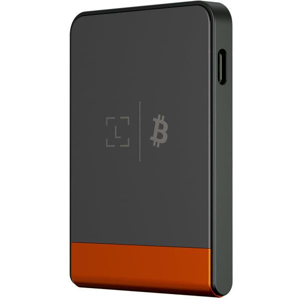 Ledger Flex crypto cold storage wallet back, dark gray with orange edge