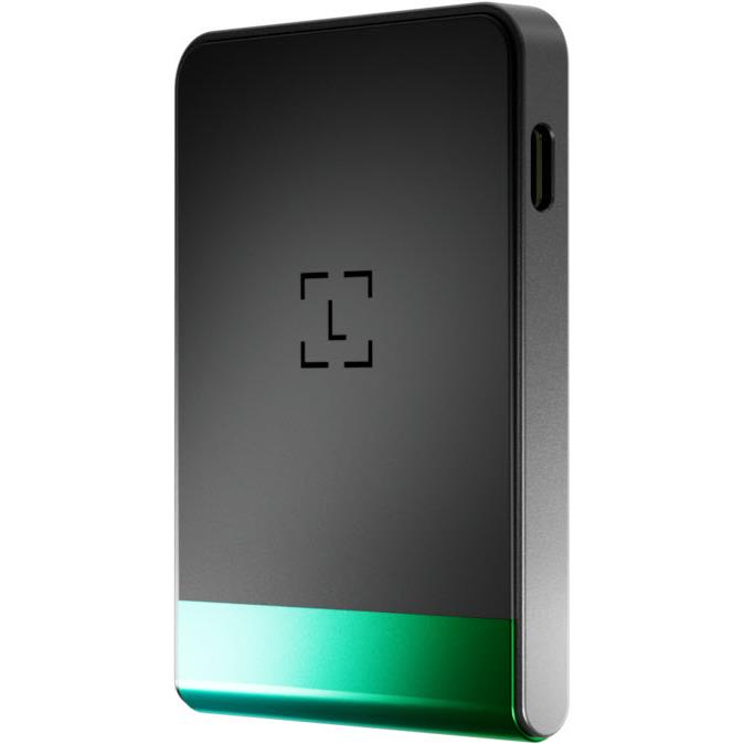 Oxidate green-accent cold storage wallet with dark front and side button