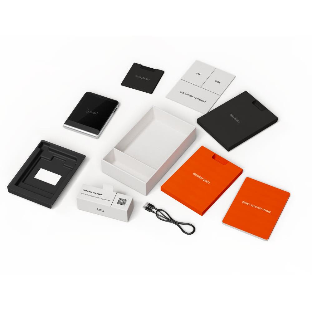 Ledger Flex cold storage wallet kit with cards, accessories, and box