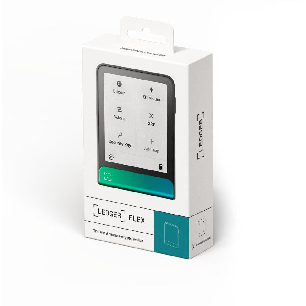 Retail box for Ledger Flex cold storage wallet with security key