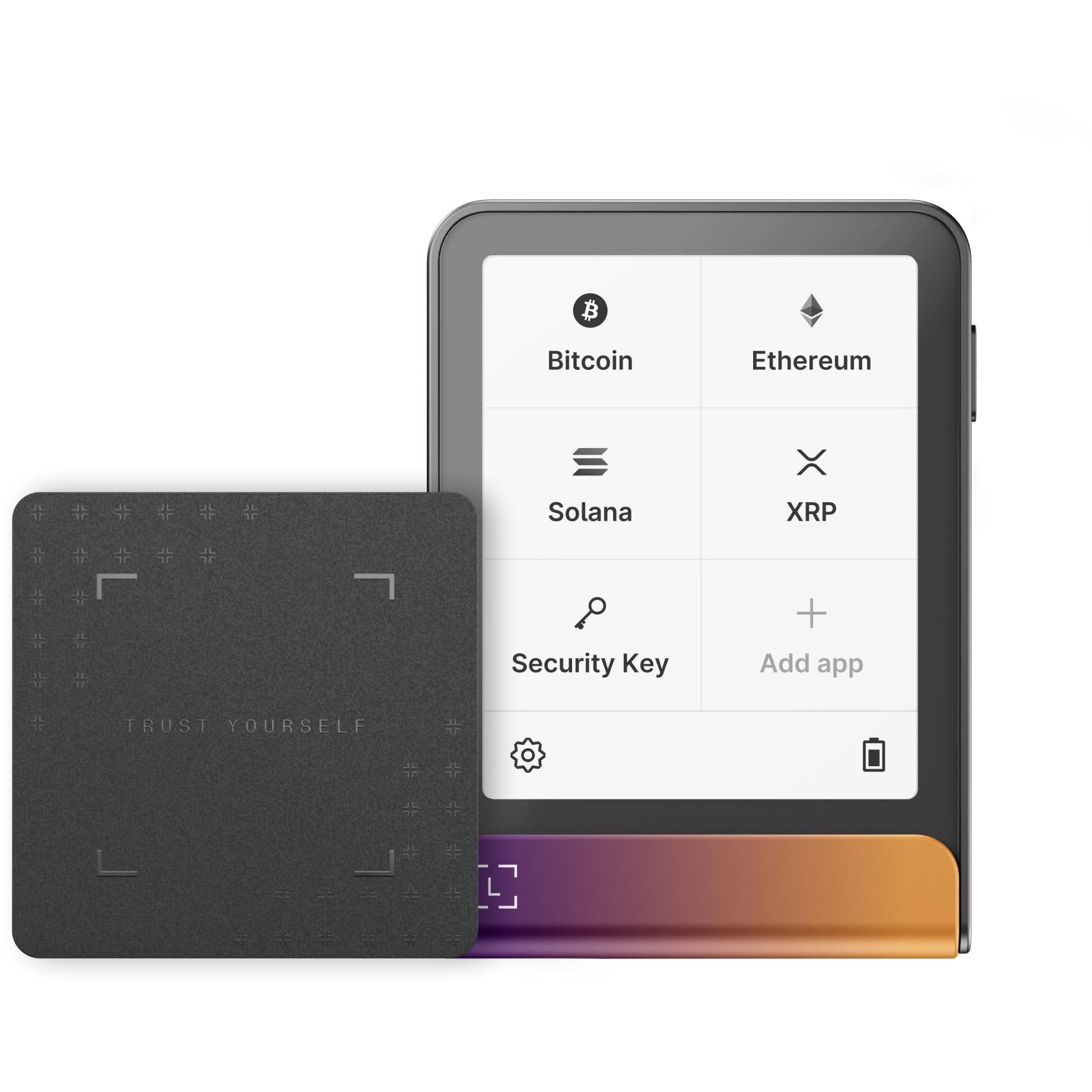 Ledger Flex cold storage wallet with touchscreen showing crypto app menu