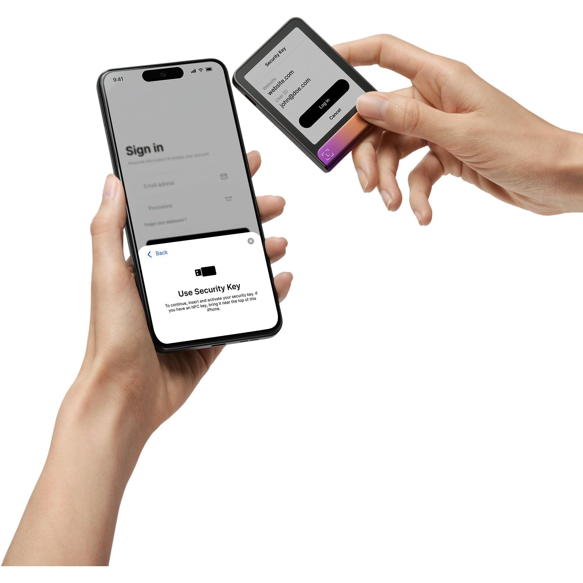 Ledger Flex cold storage wallet used as security key next to a smartphone sign-in prompt
