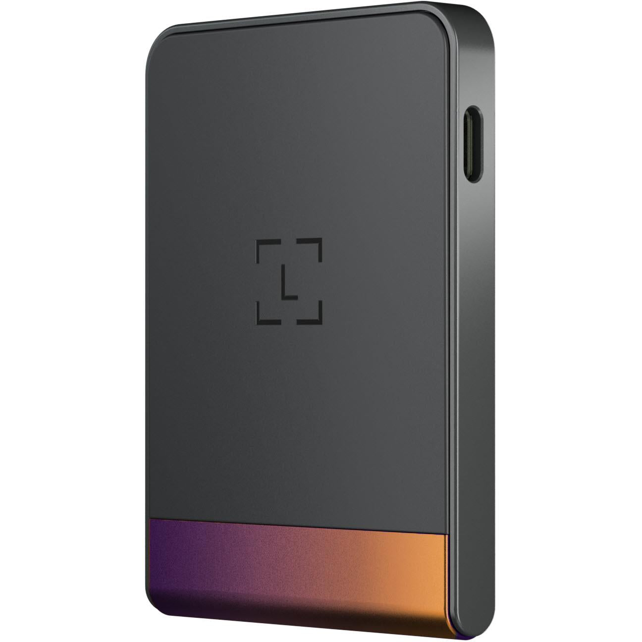 Ledger Flex cold storage wallet back view with side slot and gradient purple-orange base