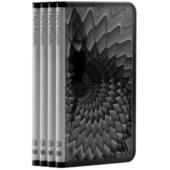 Set of graphite metal backup cards with patterned wave design, shown upright