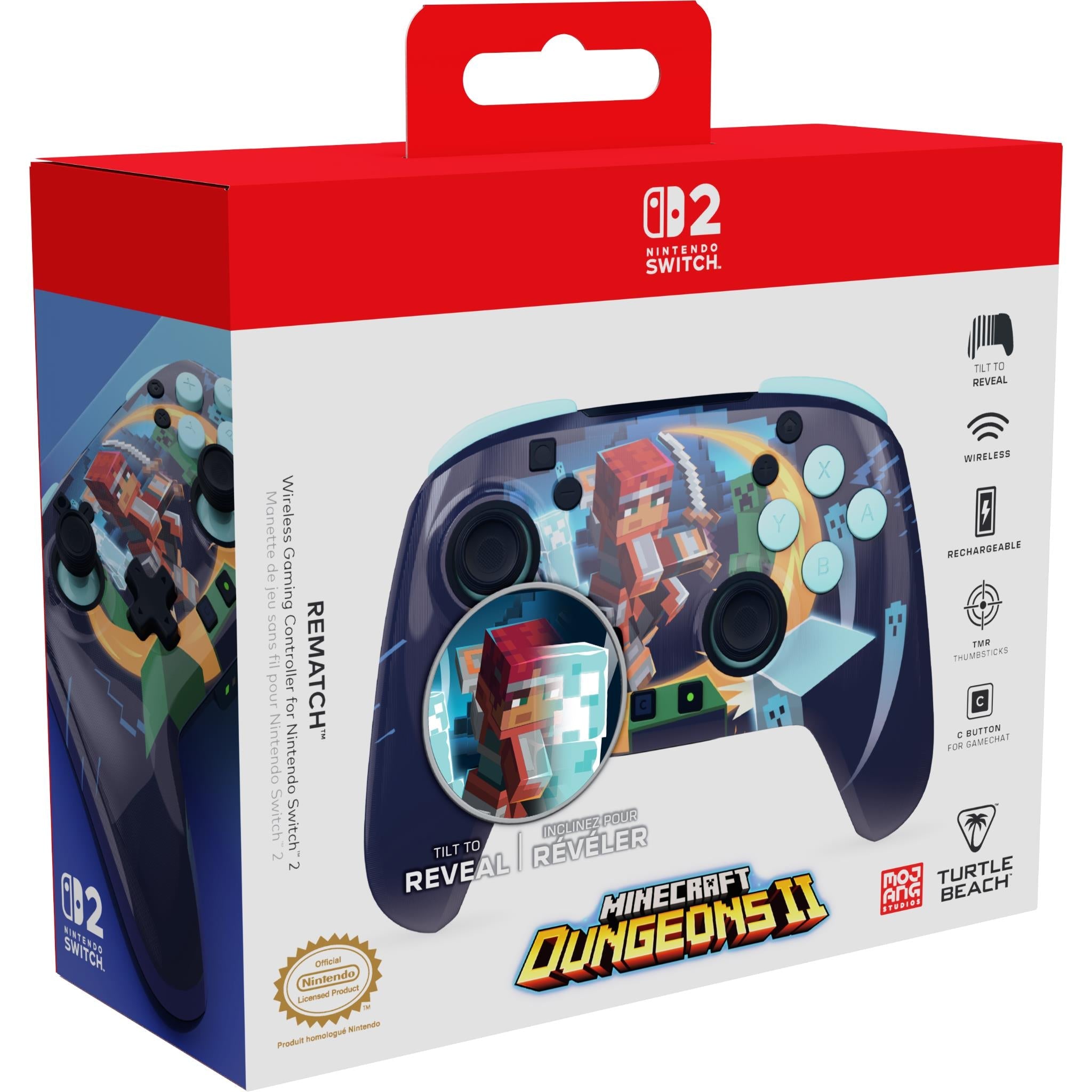 Turtle Beach Rematch wireless controller for Switch 2 with black Minecraft Dungeons II lenticular design, image 16 - Electronic Gaming Accessories at Tech Supply Shed NZ